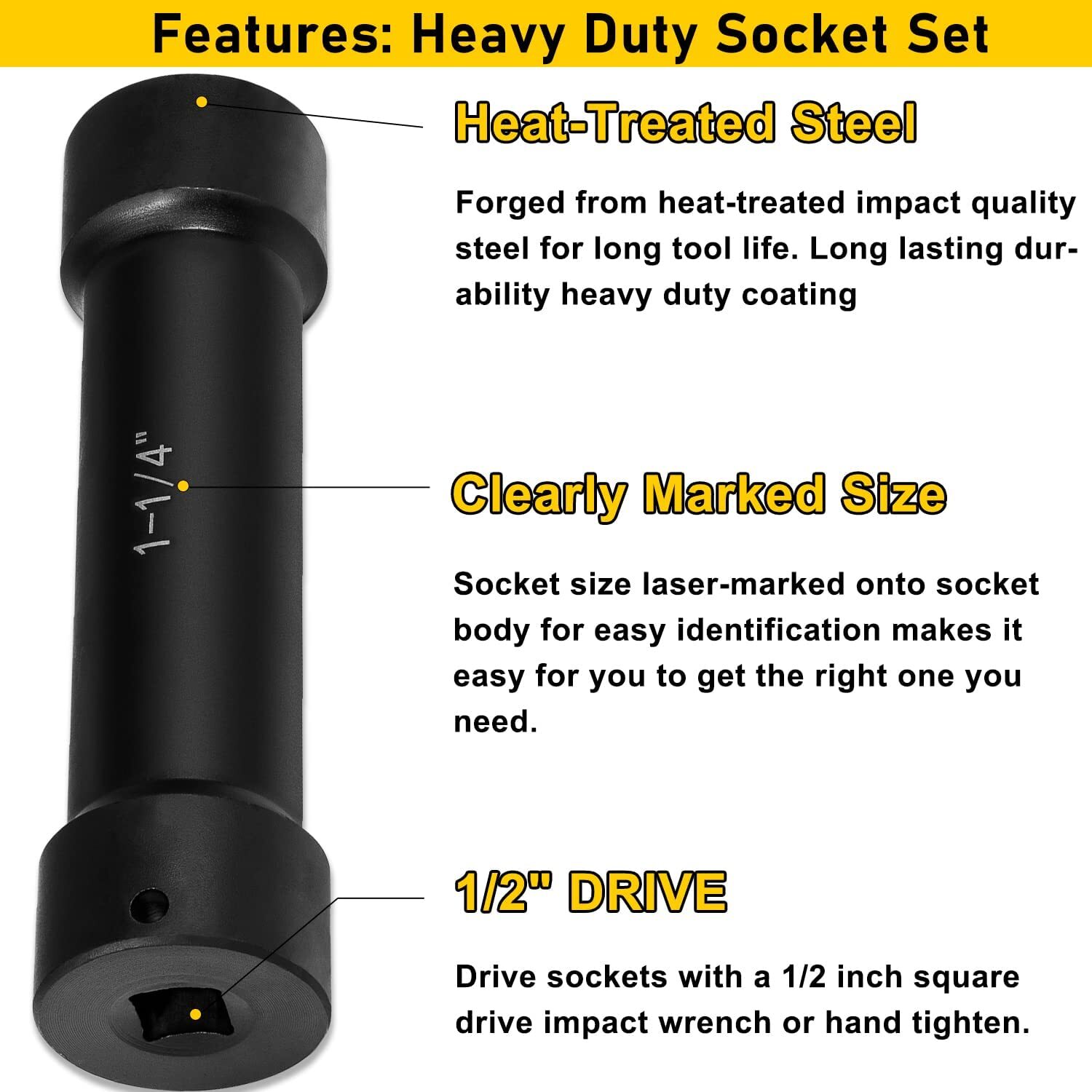 1/2 Inch Drive Heavy Duty Extended Length Extra-Deep Length Impact Socket