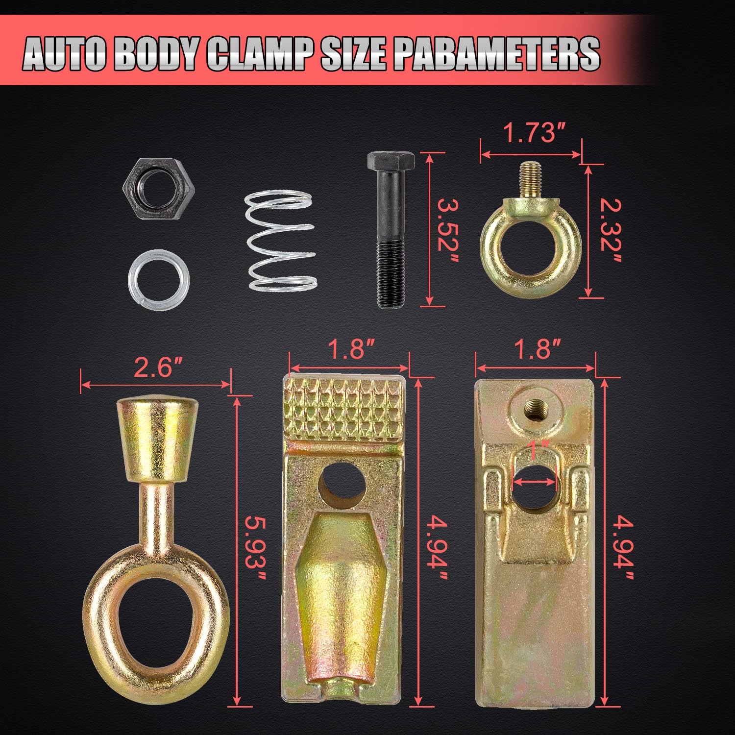 5 Ton Auto Body Pulling Clamp, 2-Way Self-Tightening Frame Grips, Heavy Black