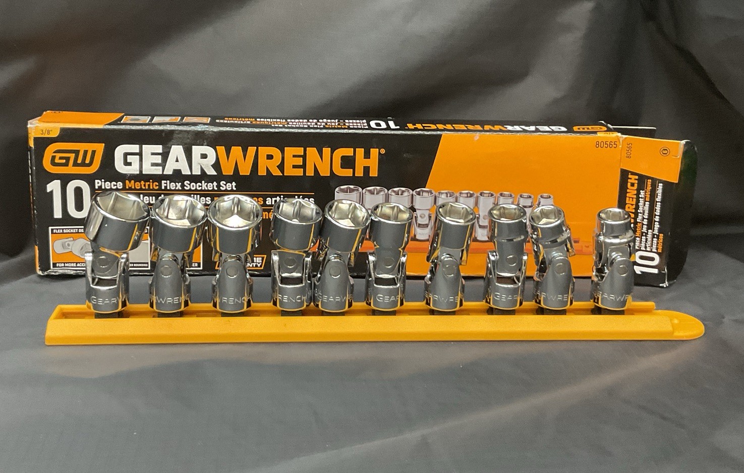 GearWrench 80565 10 Pc. 6 Pt. 3/8″ Metric Flex Socket Set NEW 10mm-19mm