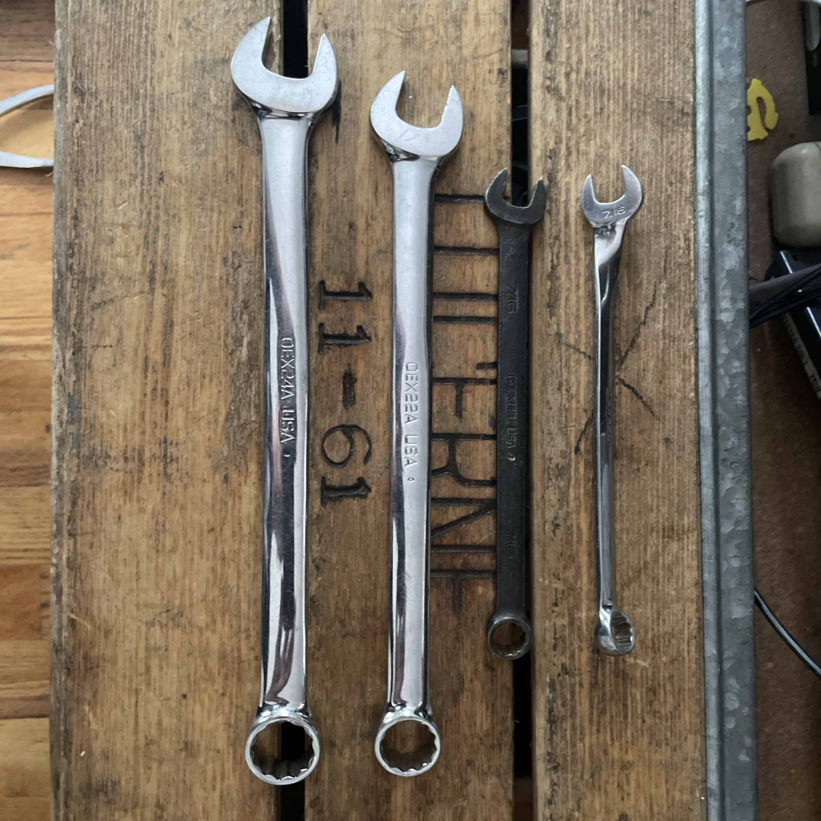 Snap-On Wrench Lot X 4 Chrome/ Industrial Finish 3/4 – 11/16 – 7/16 X 2 GOEX OEX
