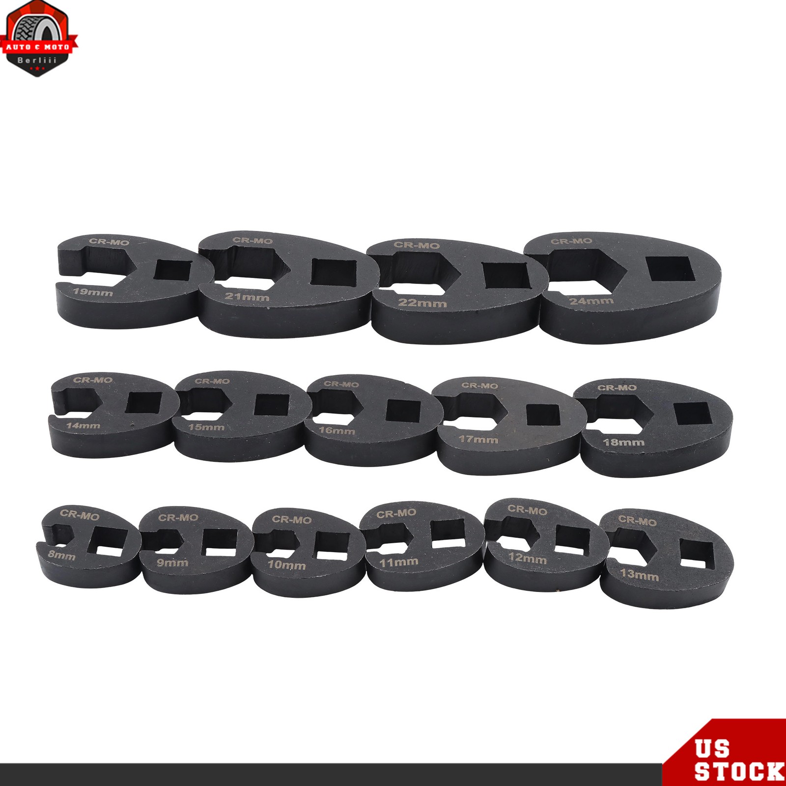 15PCS Flare Nut Crowfoot Wrench Set Metric Crows Foot Wrench Kit 3/8″ 1/2″ Drive