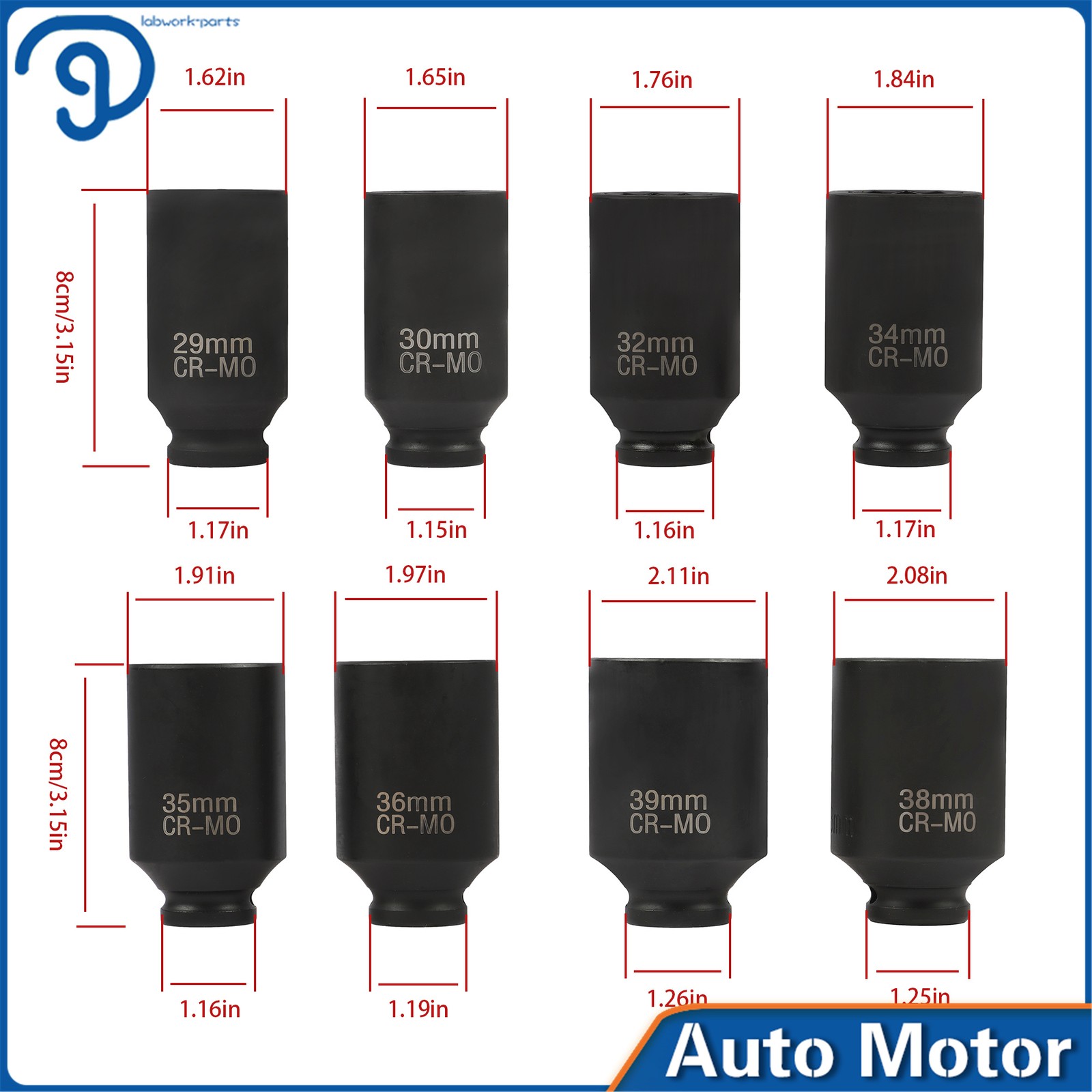 8Pcs 1/2″ Drive Deep Spindle Axle Nut Impact Socket Set 12 Point
