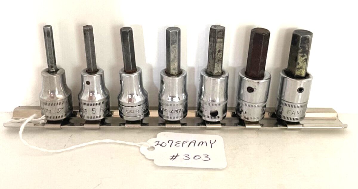 Snap On Tools 207EFAMY 7 Pc 3/8″ Dr Metric Hex Bit Socket Set ..FREE KNIFE..#303