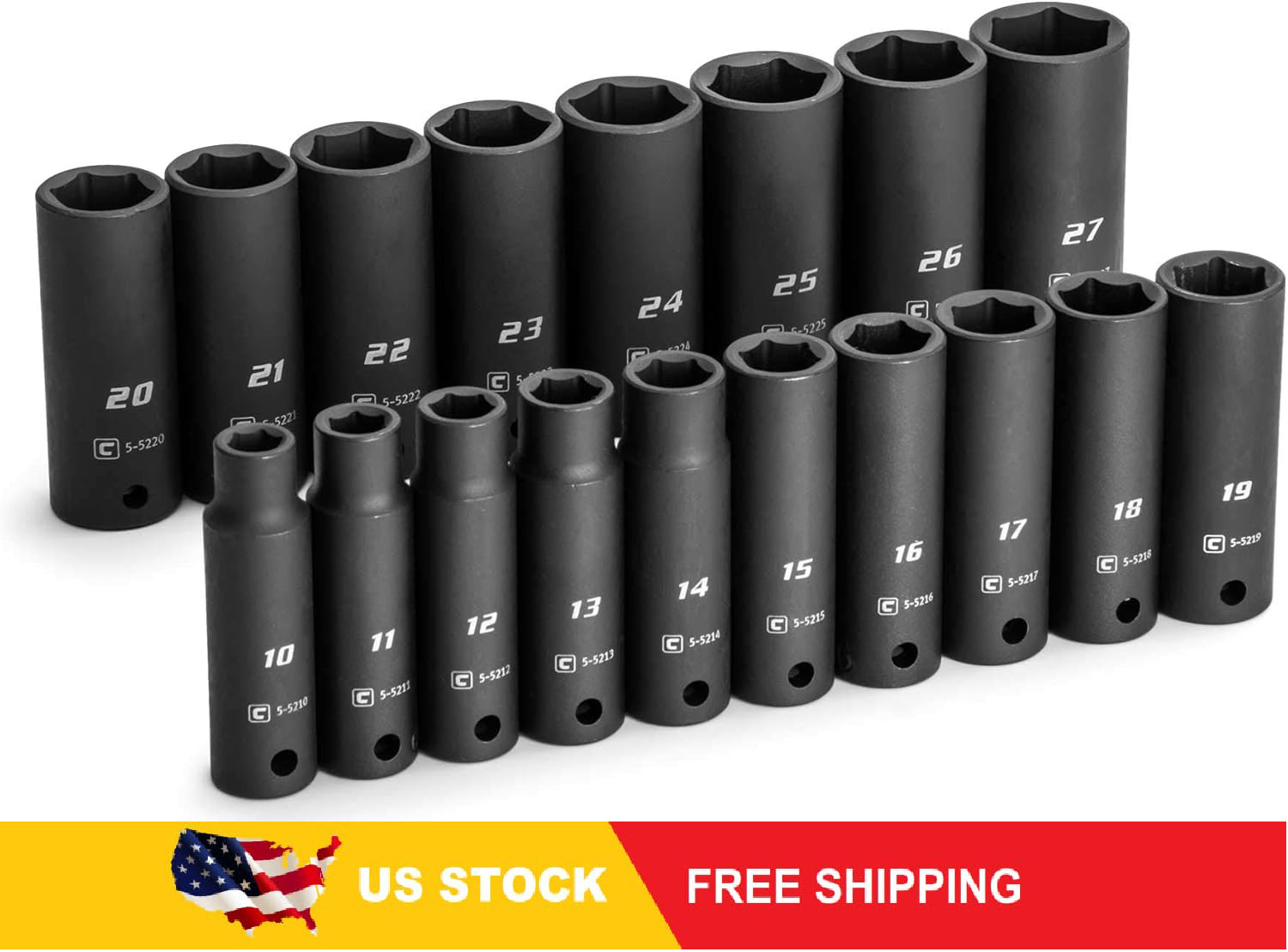 Capri Tools 1/2 in. Drive Deep Impact Socket Set, 10 to 27 mm, Metric, 18-Piece