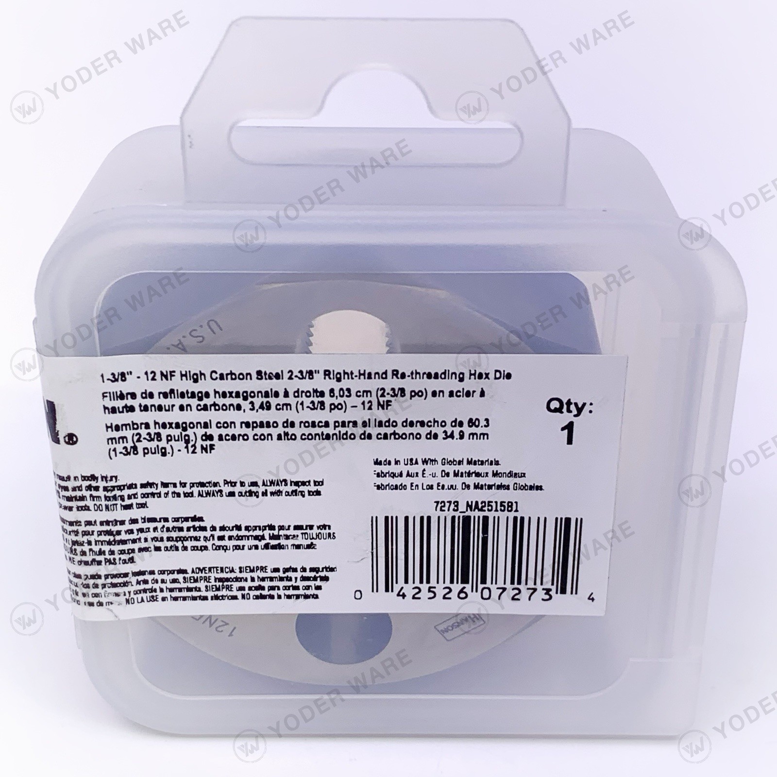 IRWIN HANSON 7273 Hex Rethreading Die 1-3/8″-12 NF Right Hand High Carbon Steel