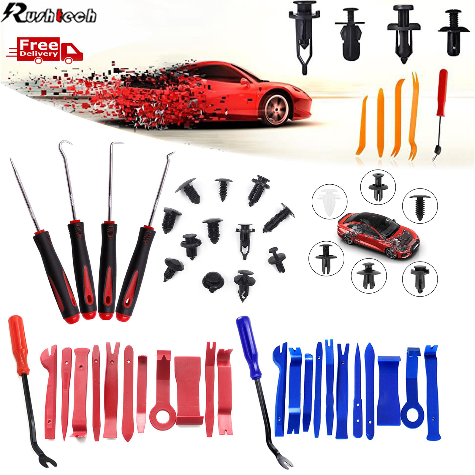 100 Pcs Car Retainer Auto Fasteners Push Trim Plastic Clips Pin Rivet Bumper Kit