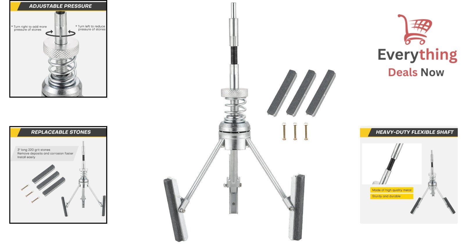 Engine Cylinder Hone Tool 2-7″ Adjustable Deglazer with 3 Long 220 Grit Stones