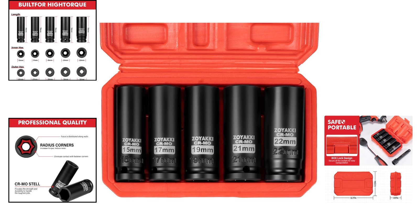 Durable 1/2-Inch Drive Deep Impact Socket Set – Chrome Molybdenum Steel Quality