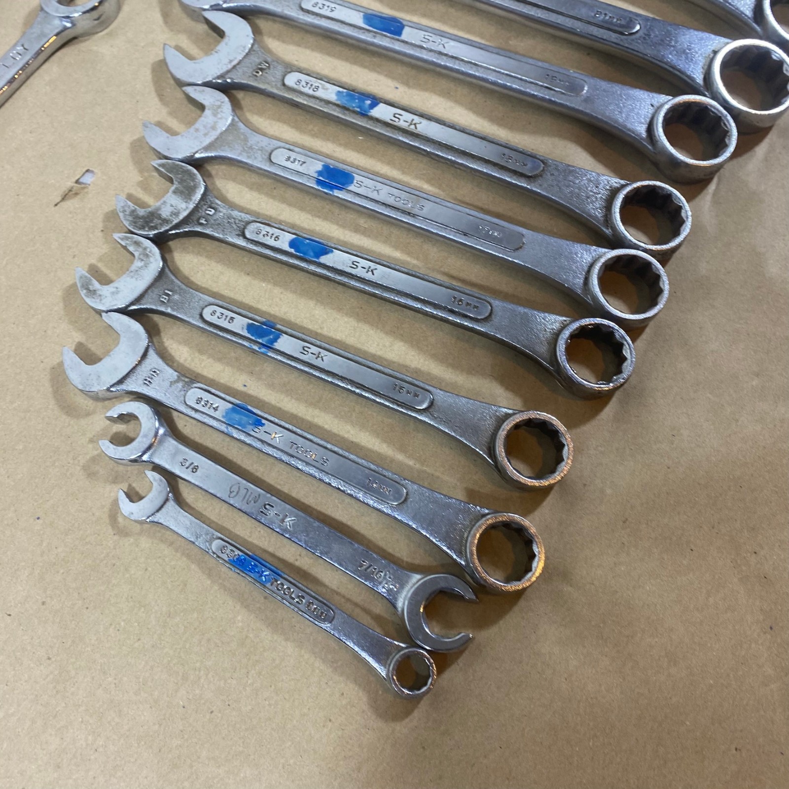Vtg SK Tools USA 12 Point Combination Wrench Lot Metric & SAE 9mm 14–19mm 21,22