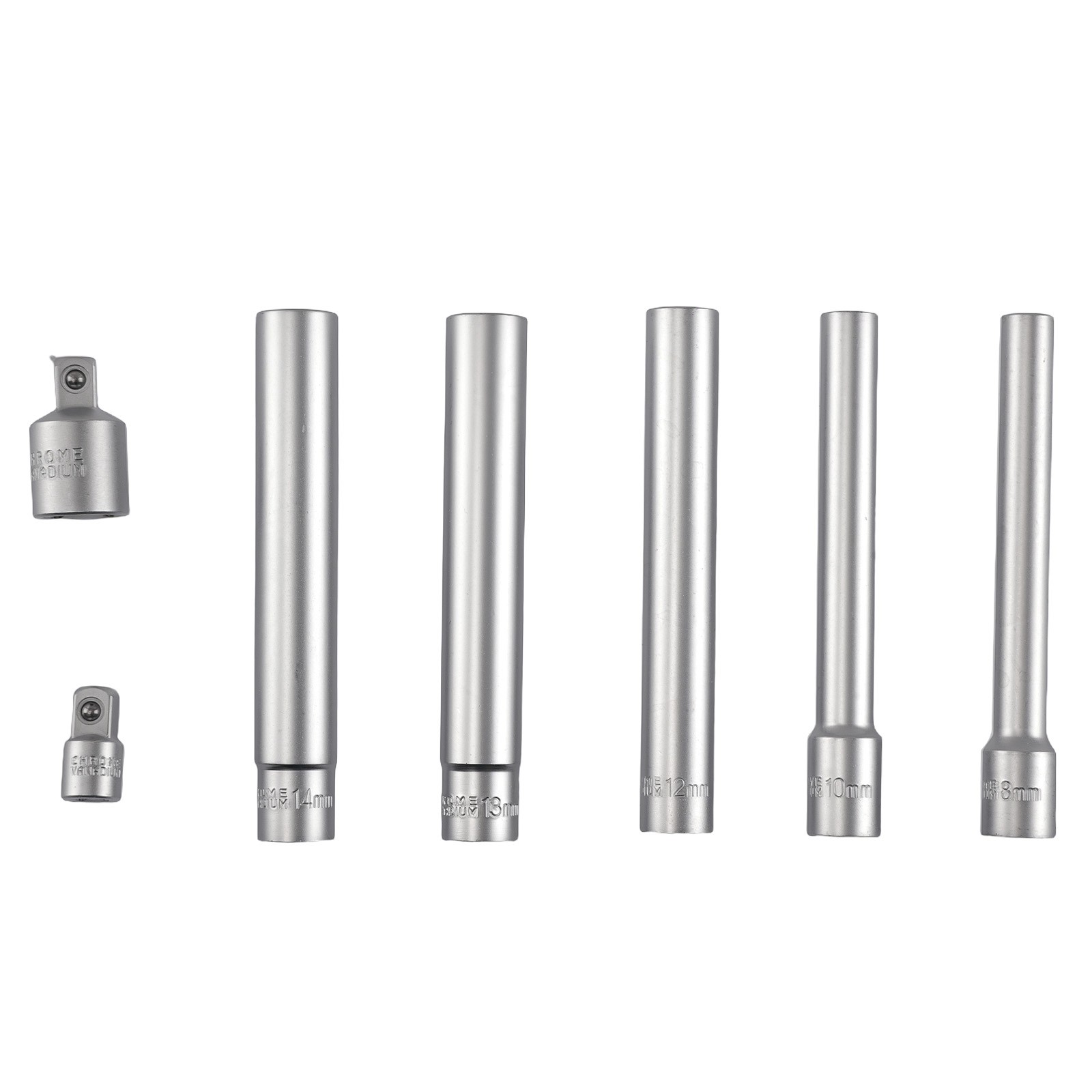 3/8in Drive Long Socket Set 8-14mm CR-V Extra Deep 120mm 6 Point + 2 Adaptors