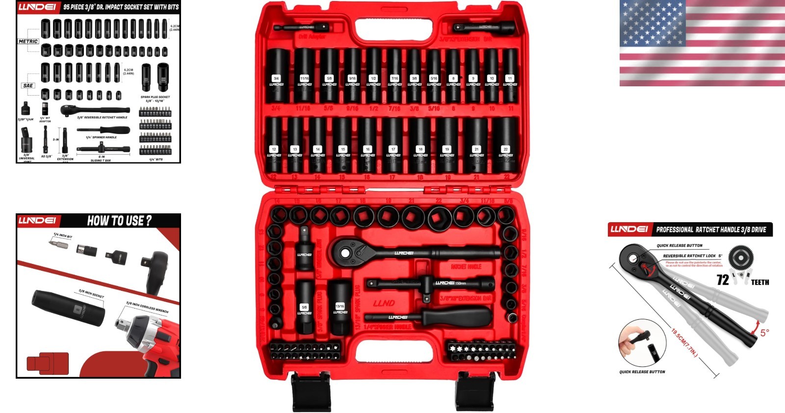Versatile 95-Piece Chrome Vanadium Socket Set – 6-Point Design for Power Tools
