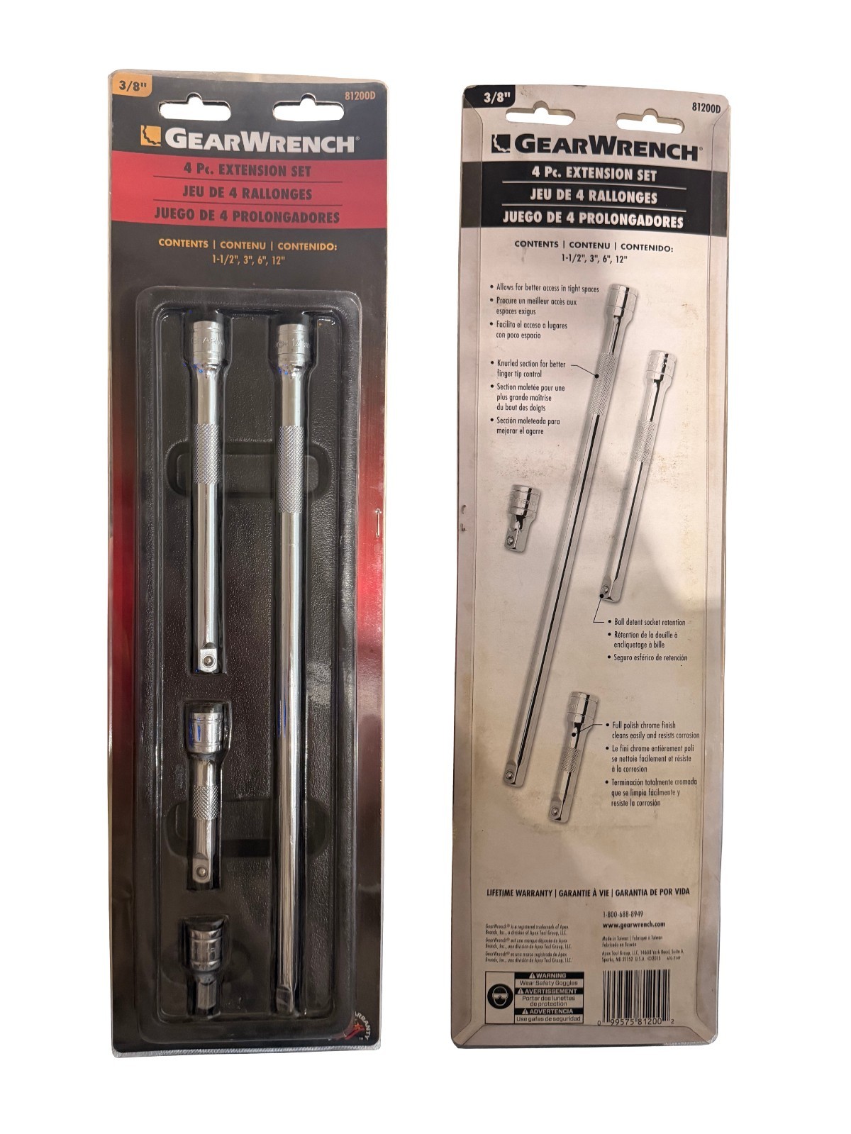 GEARWRENCH 4 Pc. 3/8″ Drive Extension Set, 1-1/2″, 3″, 6″ & 12″ – 81200D