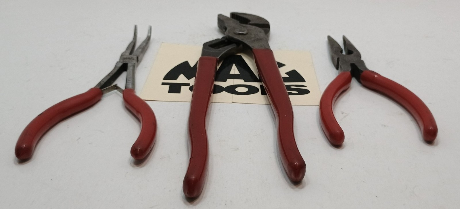 43- Mac Tools (3) Red Handle Grip Pliers P301714, P301820, M420G- Used