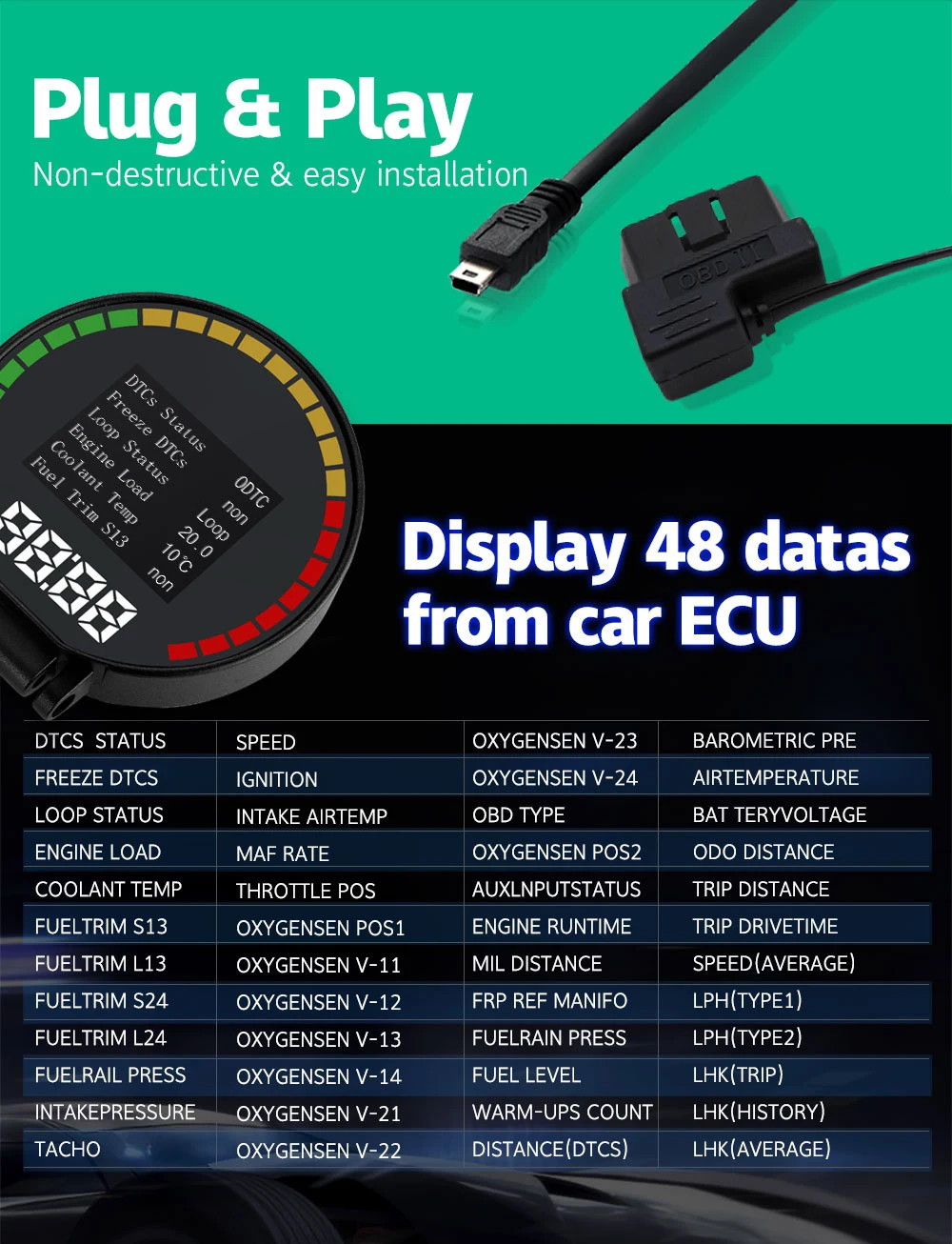 P15 Car OBD Head-Up Display Smart Digital Speedometer Water Temp Gauge Overspeed