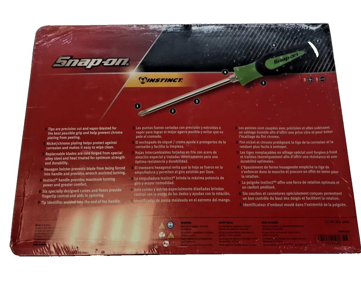 SNAP ON TOOLS SGDX80G 8 Pc Instinct GREEN Handled Screwdrivers Sealed Set NEW