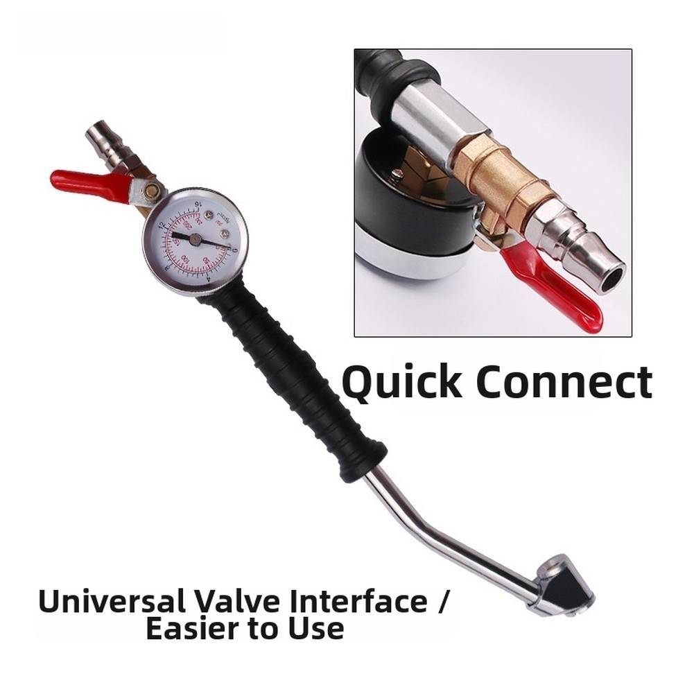 Heavy Duty Tire Air Pump Hose Extension with Pressure Gauge and Elbow Connector