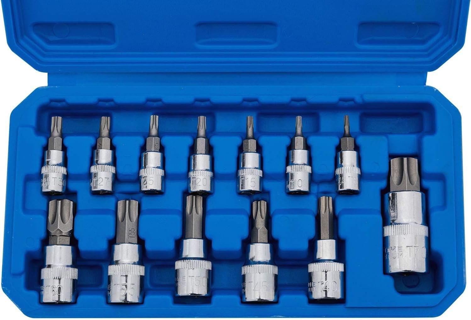 Torx Bit Socket Set 13pcs | Precision T8-T70 S2 Alloy & Cr-V Steel | 3/8″ Drive