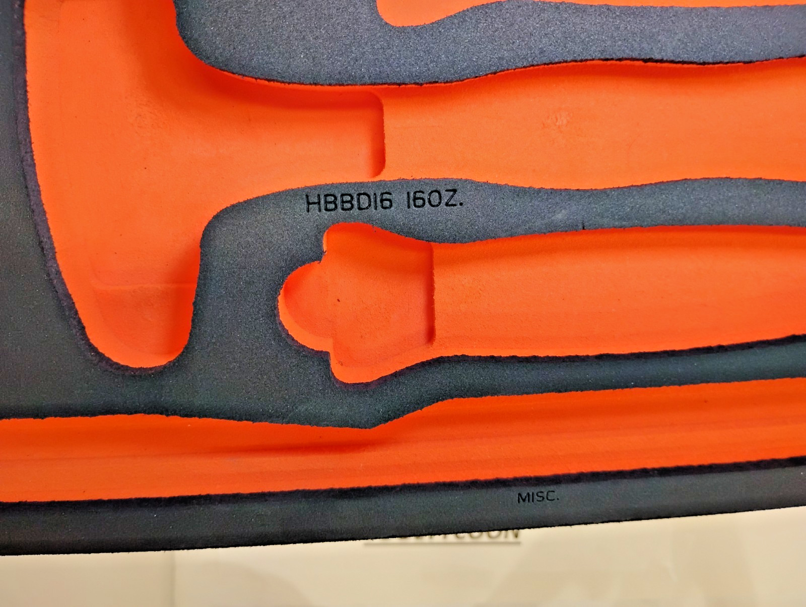 Snap-on Tools ORANGE FOAM ORGANIZER for 6pc Ball Peen Hammer Set FMHBBD028