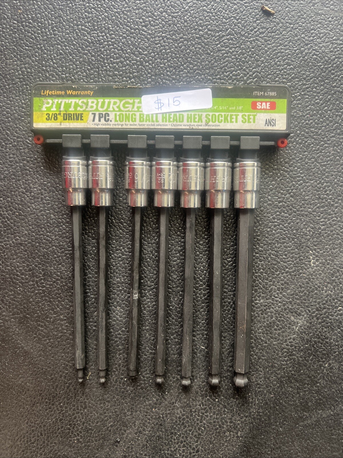 Pittsburg 3/8 Drive 7 Piece Long Ball Head Hex Socket Set