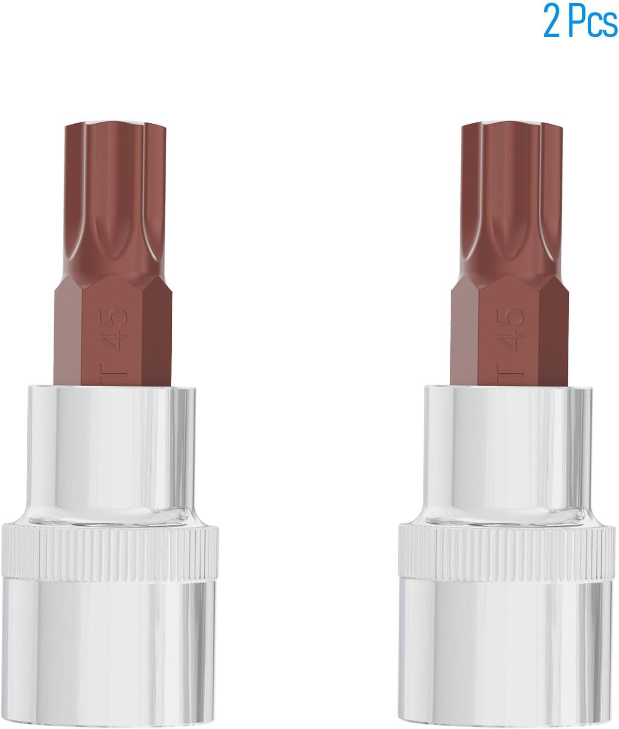 2PCS 3/8″ Drive T45 Torx Bit Socket, S2 Steel Bits, T45, Silver, Dark Red