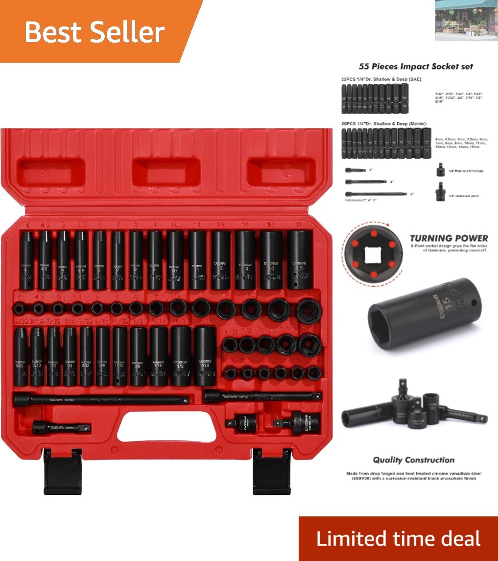 55PC 1/4-Inch Drive Impact Socket Set – Chrome Vanadium & Deep/Shallow