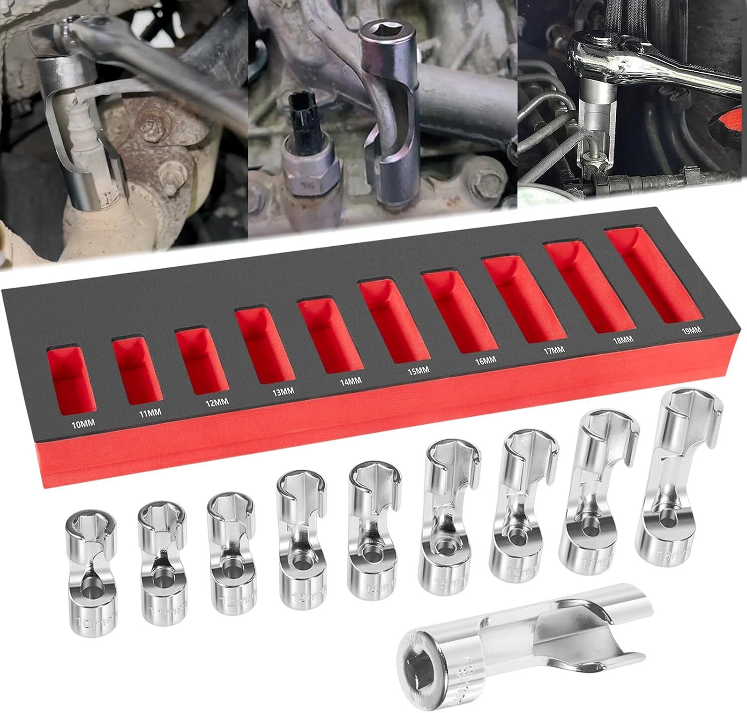 10PCS 12030 10-19 mm Flare Nut Wrench Set 3/8″ Drive for ABS Tube, Coolant, etc