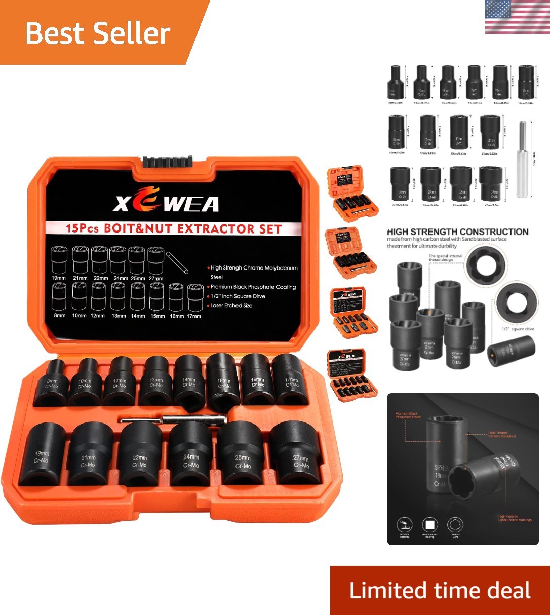 15PCS 1/2″ Drive Lug Nut Removal Tools, Striped Wheel Lock Removal Kit Easy O…