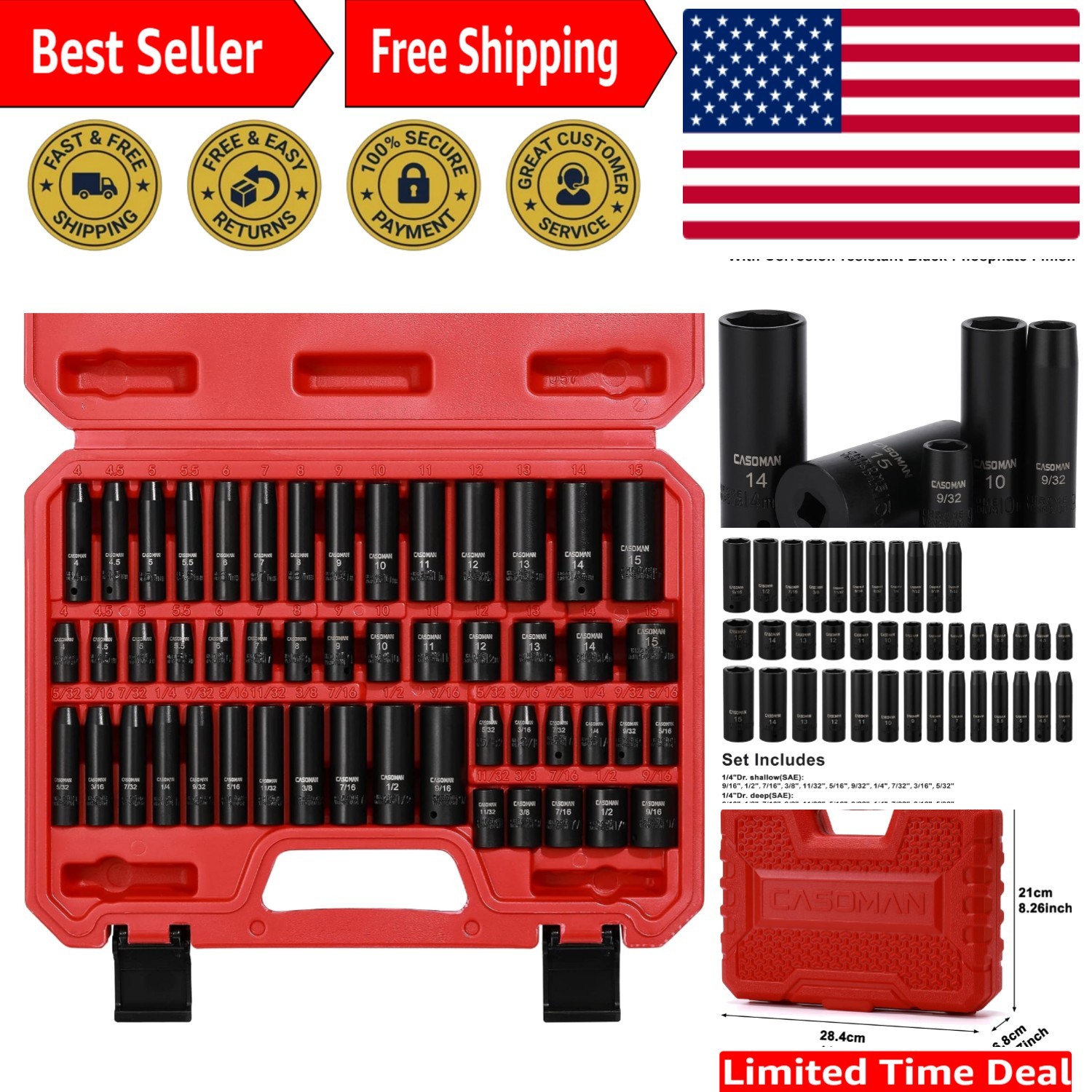 Comprehensive 50-Piece Impact Socket Set – Standard/Deep, Corrosion-Resistant