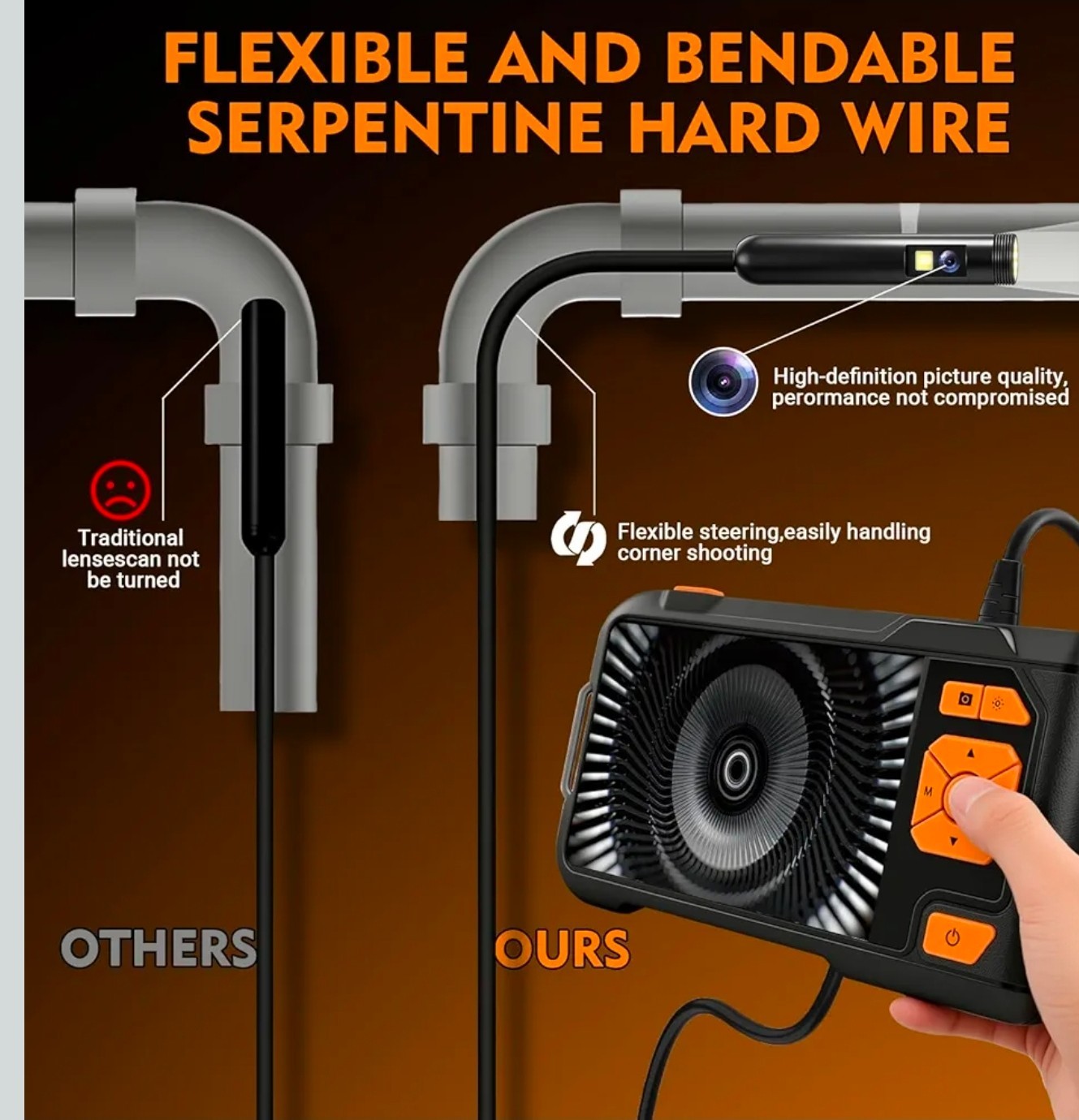 Dual-Lens Industrial Borescope Camera