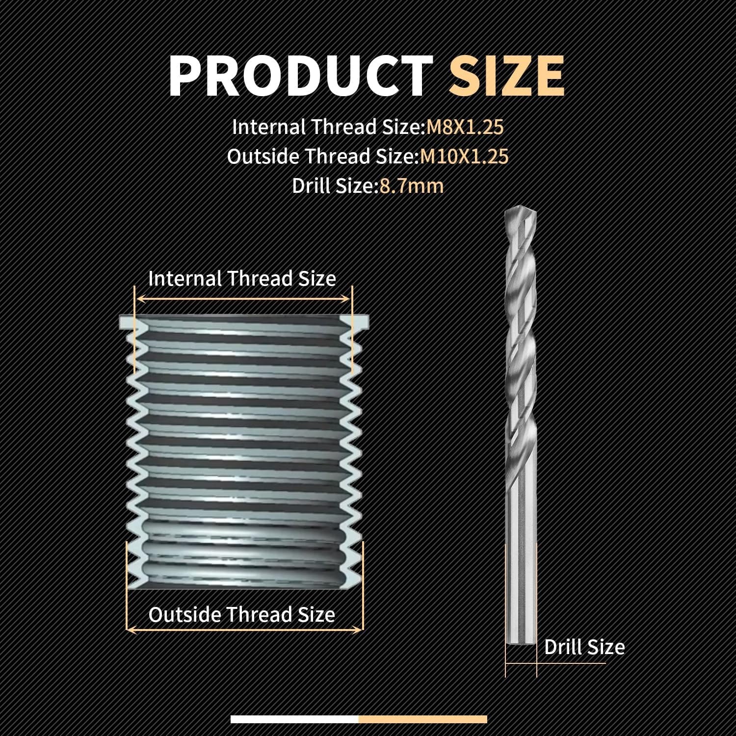 Repair Damaged Threads with M8x1.25 Thread Kit – Includes Drill & 10 Inserts