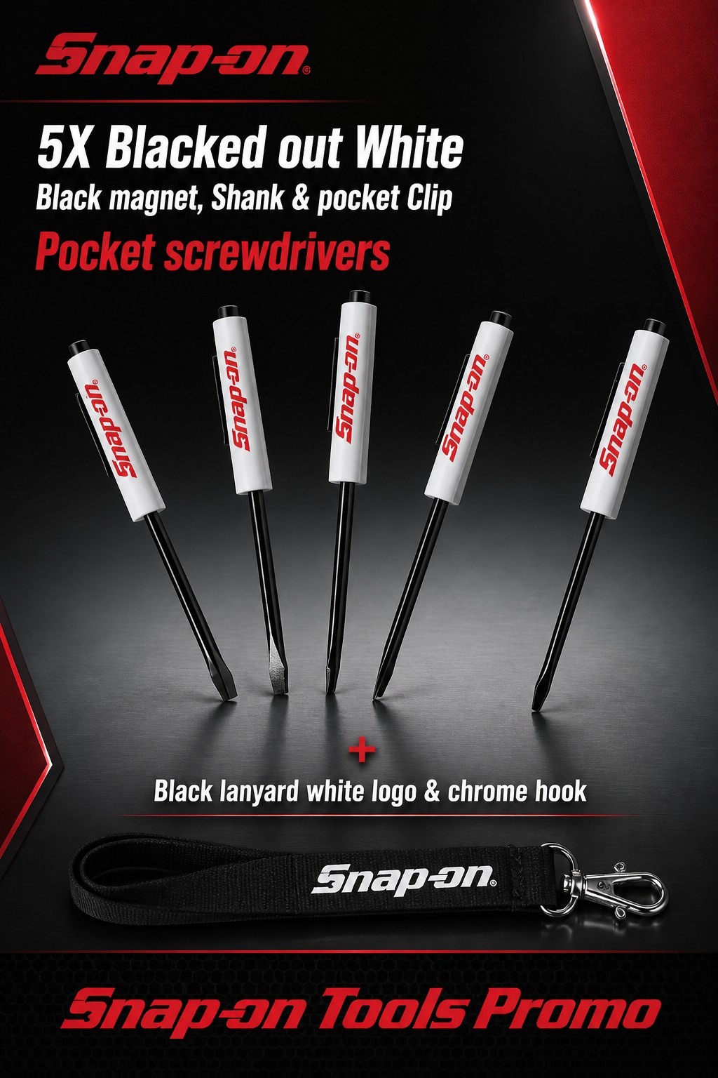 5 Snap on tools Special Edition pocket screwdrivers WHITE PROMO Blacked/Out+gift