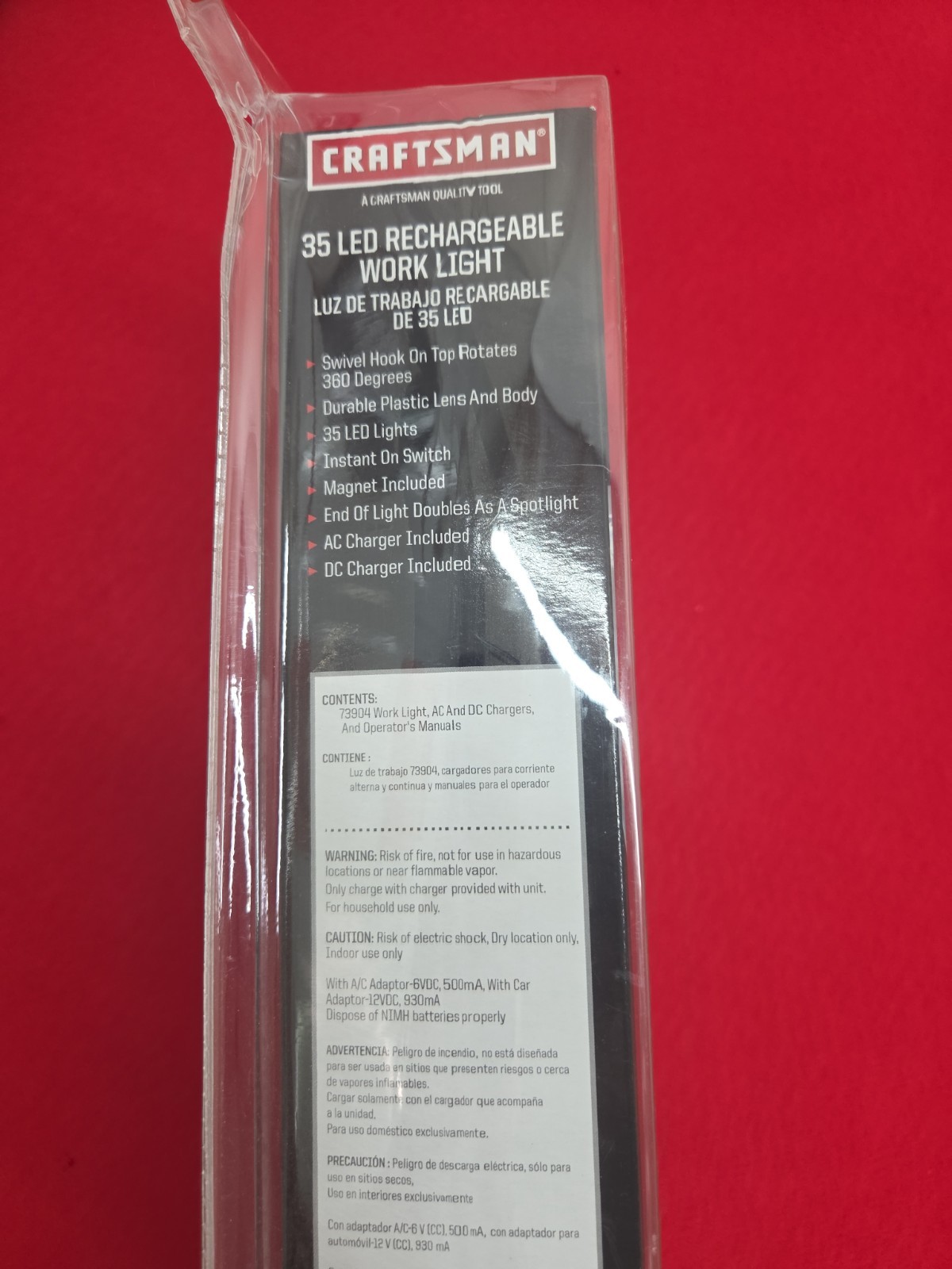 Craftsman Cordless Rechargeable 35 LED Work Light 73904 AC/DC Charging NIP