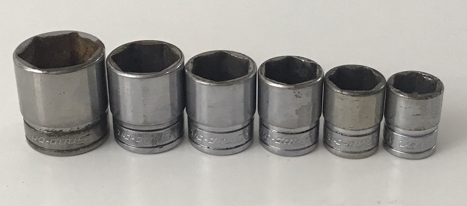 6 Piece 1/2’-7/8” Snap-on Sockets 6pt fs281 fs241 fs221 fs201 fs181 fs161 READ