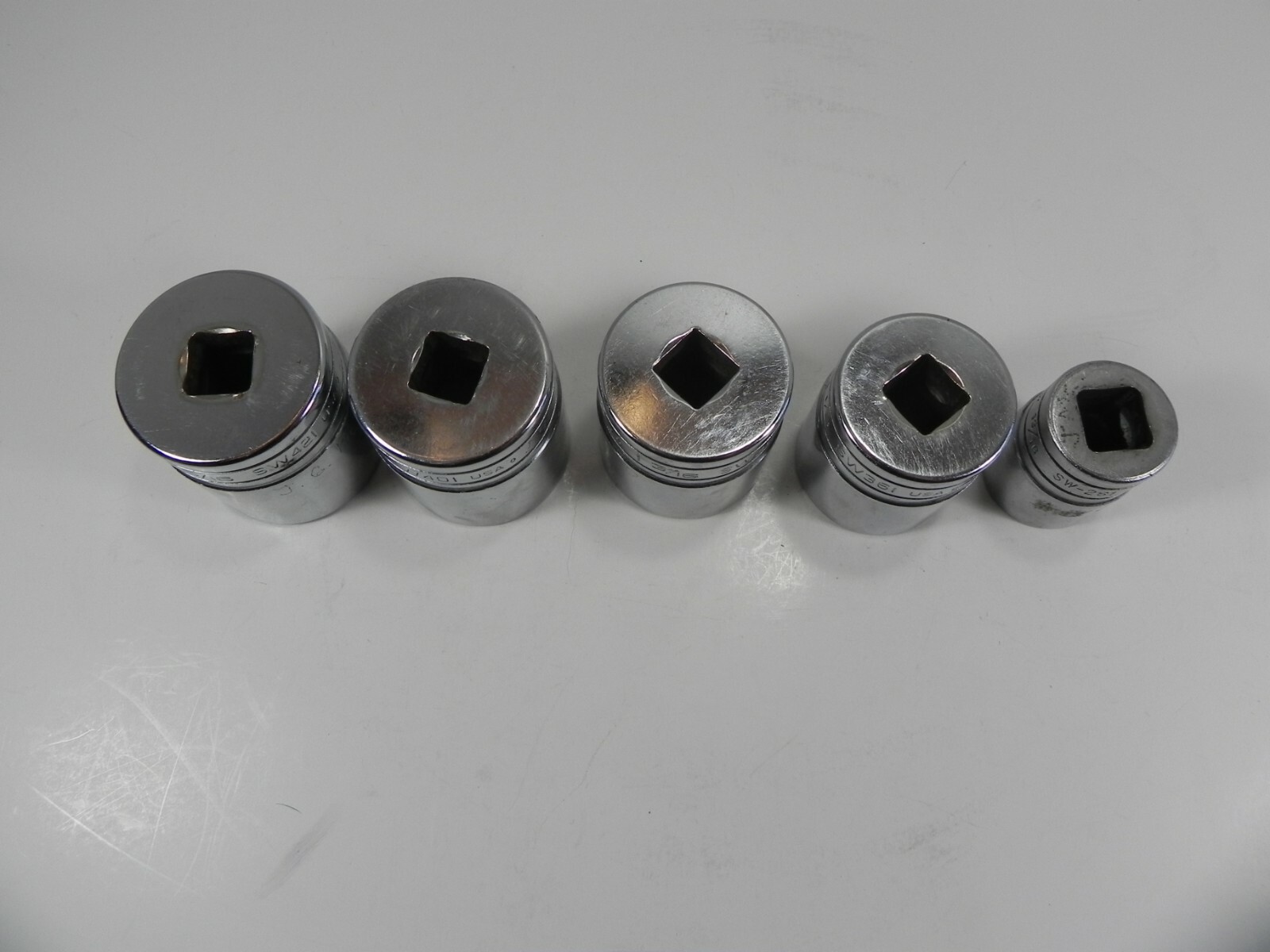 Snap On 5 Pc SAE 1/2” Dr Chrome 6pt Shallow Socket SW421 SW401 SW381 SW361 261