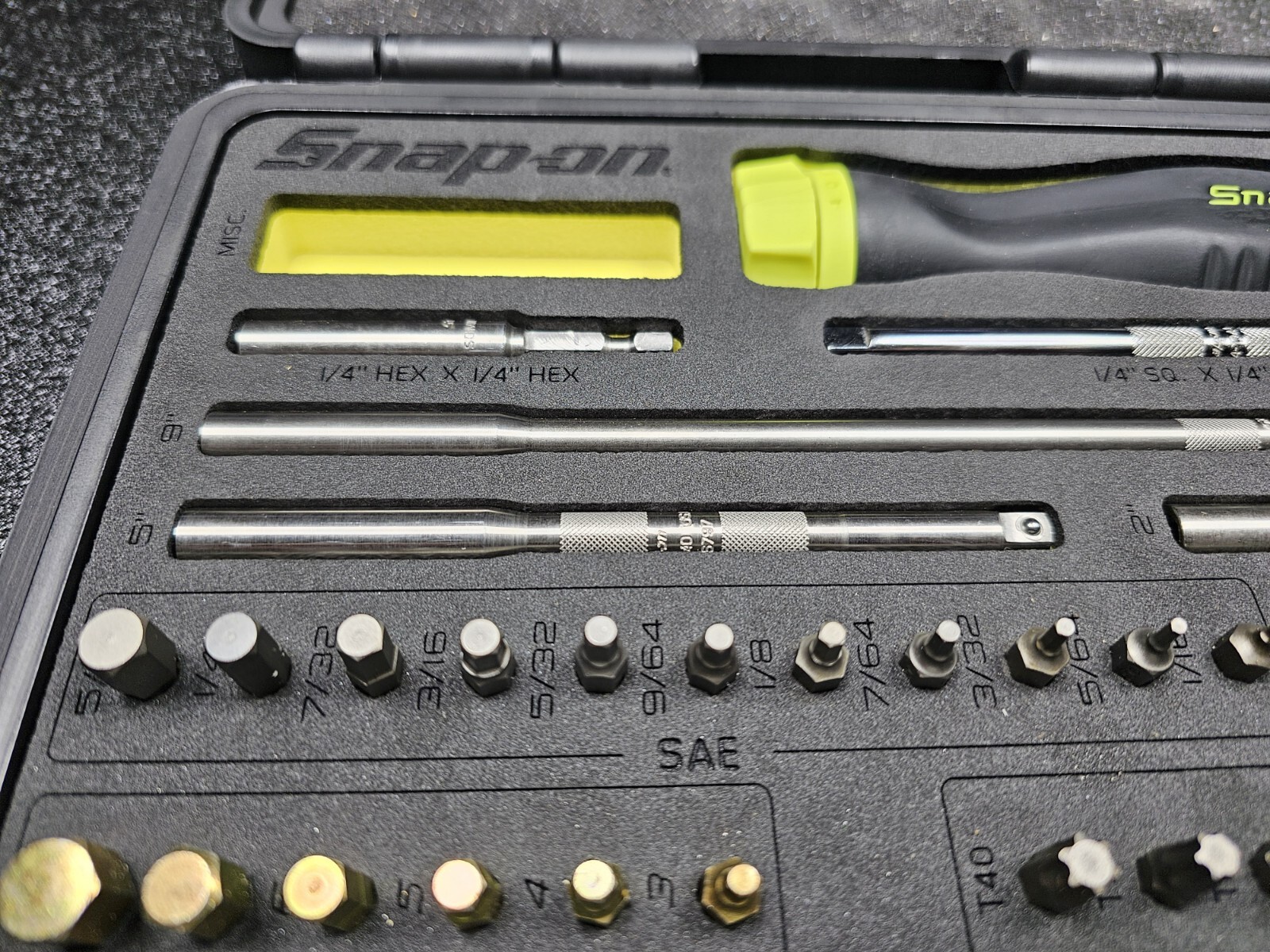 Snap-on Tools NEW HI-VIS YELLOW Ratcheting Screwdriver Master Set SGDMRC44FHV