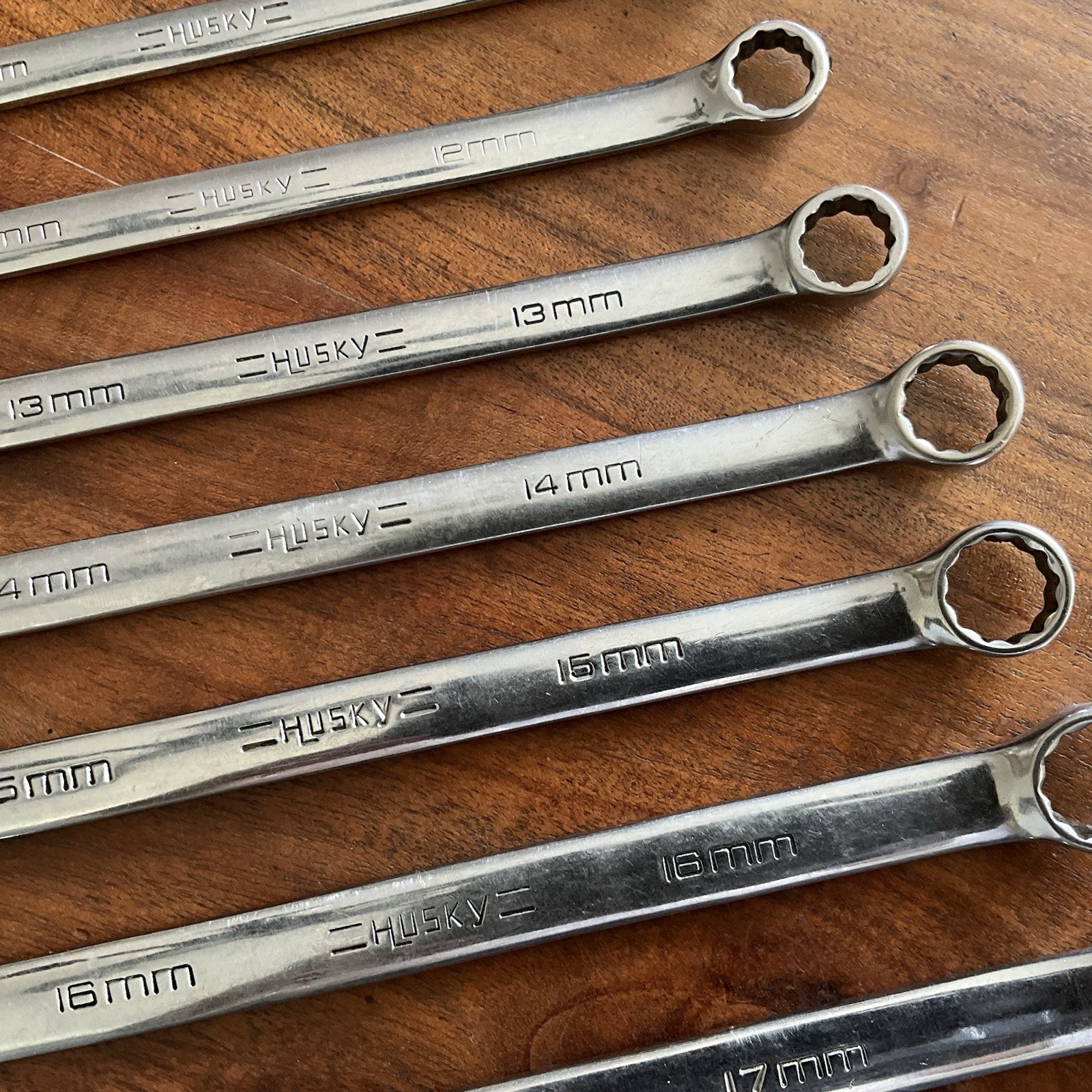 Vintage Husky Polished Chrome Combination Wrench Set Metric 19mm – 10mm USA