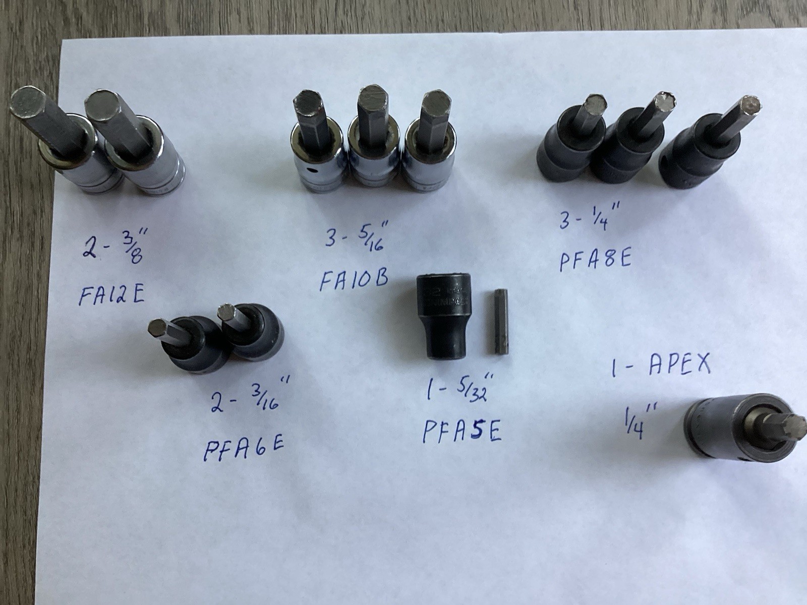 11-various sizes Snap On Hex Drivers and 1- Apex Hex Driver and Thread dresser