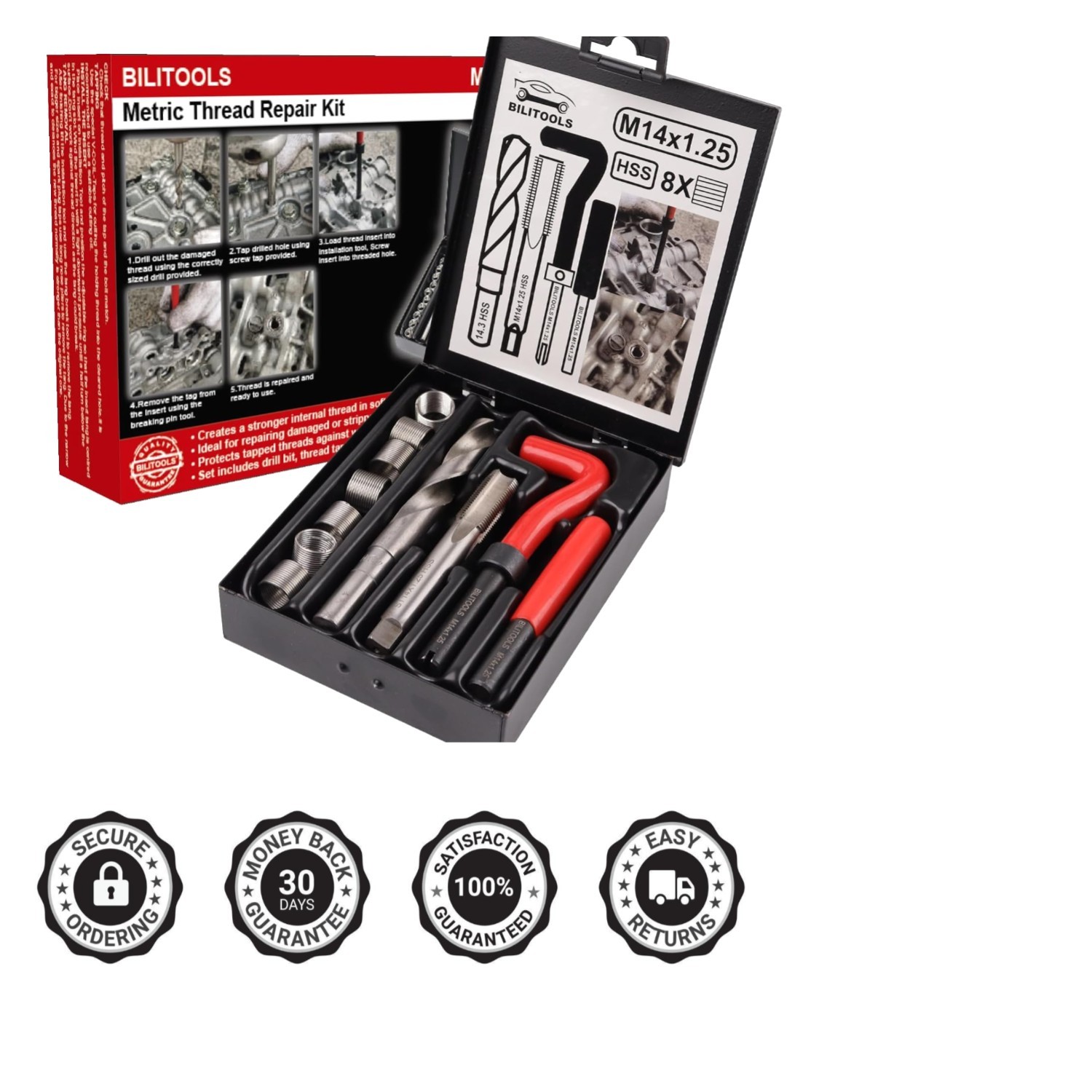 Professional M14x1.25 Thread Repair Kit with HSS Drill – Compact & Durable