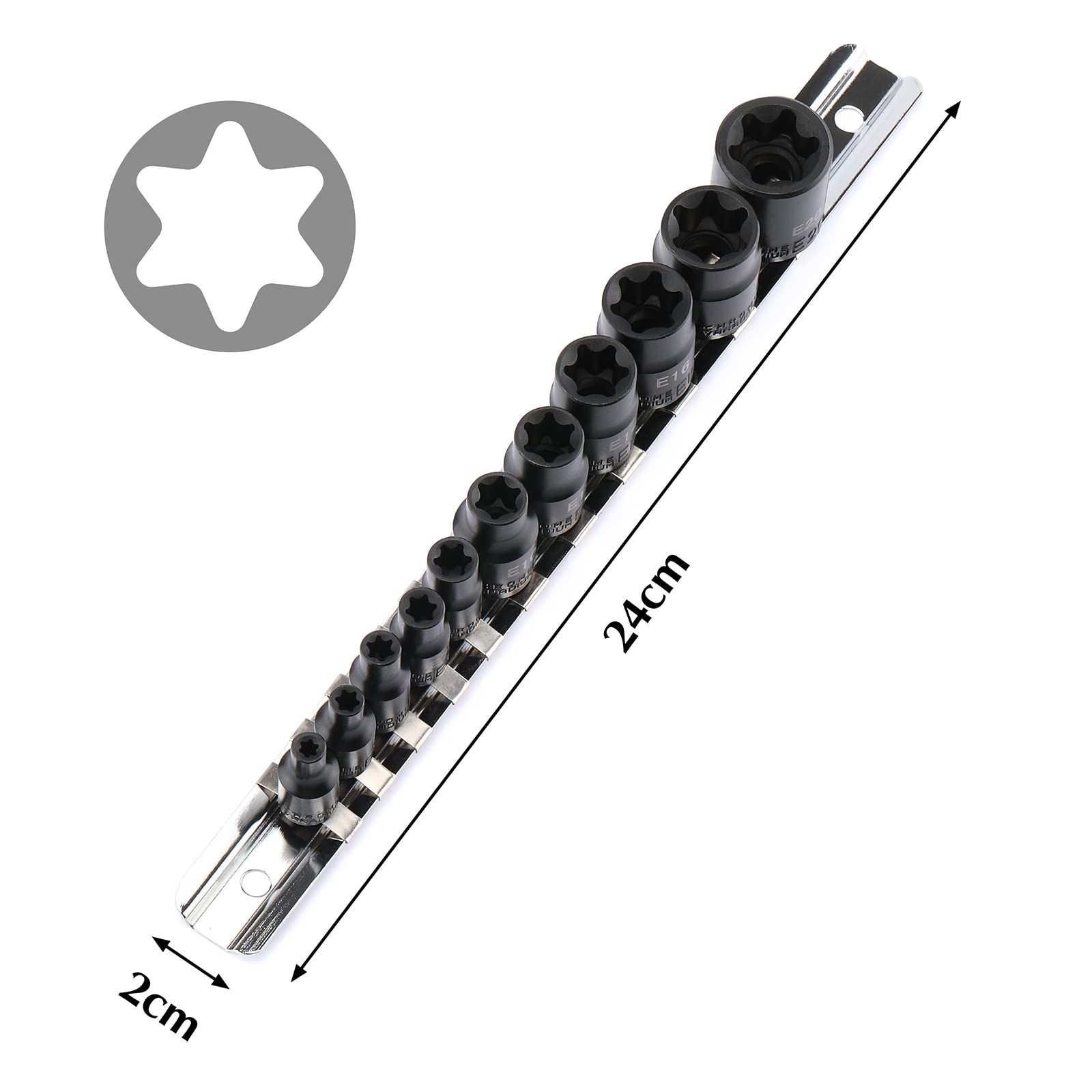 EMENTOL 11PCS E-Torx Socket Set with Rail, CR-V, 1/4″ and 3/8″ One Size