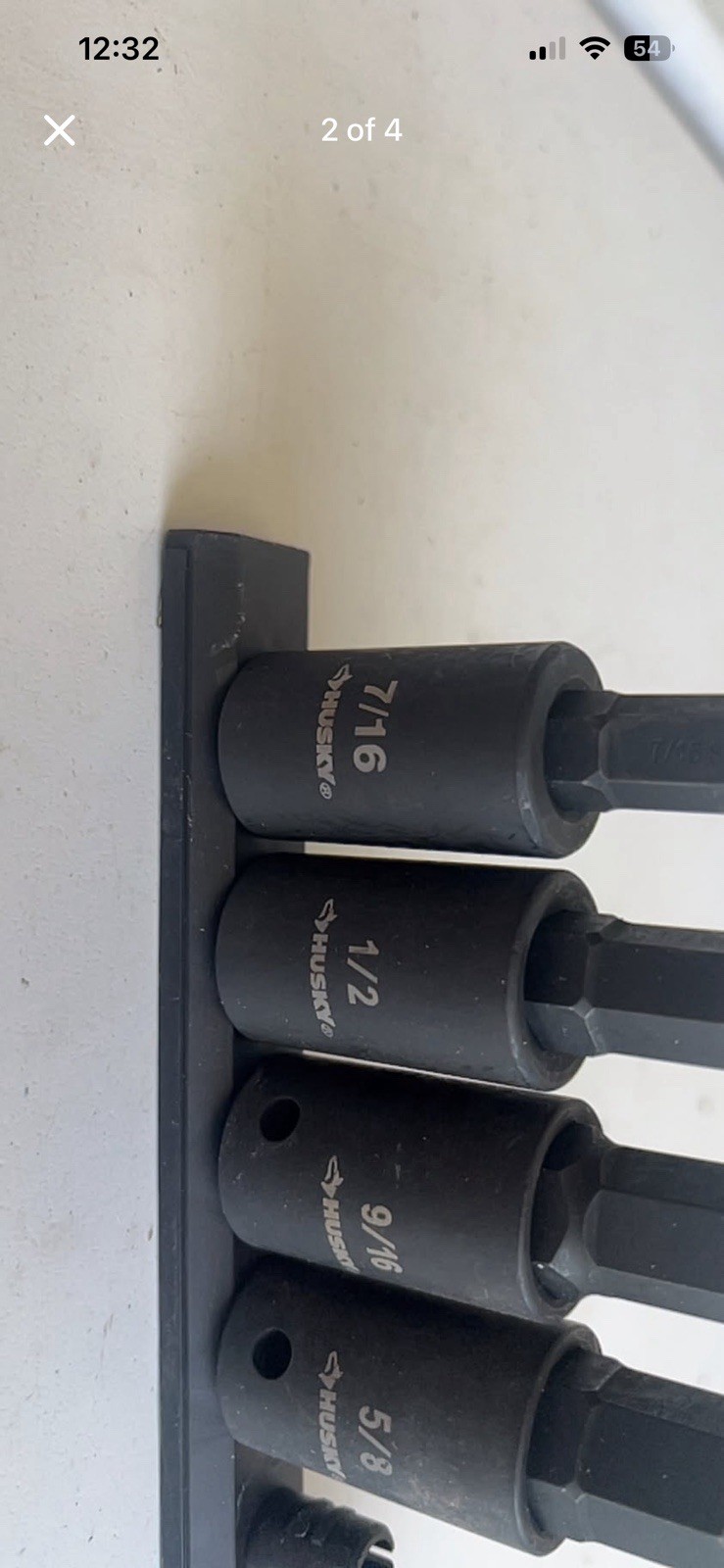 Black Husky hex bit socket set has 7/16, 1/2, 9/16, 5/8, 11/16, and 3/4 inch