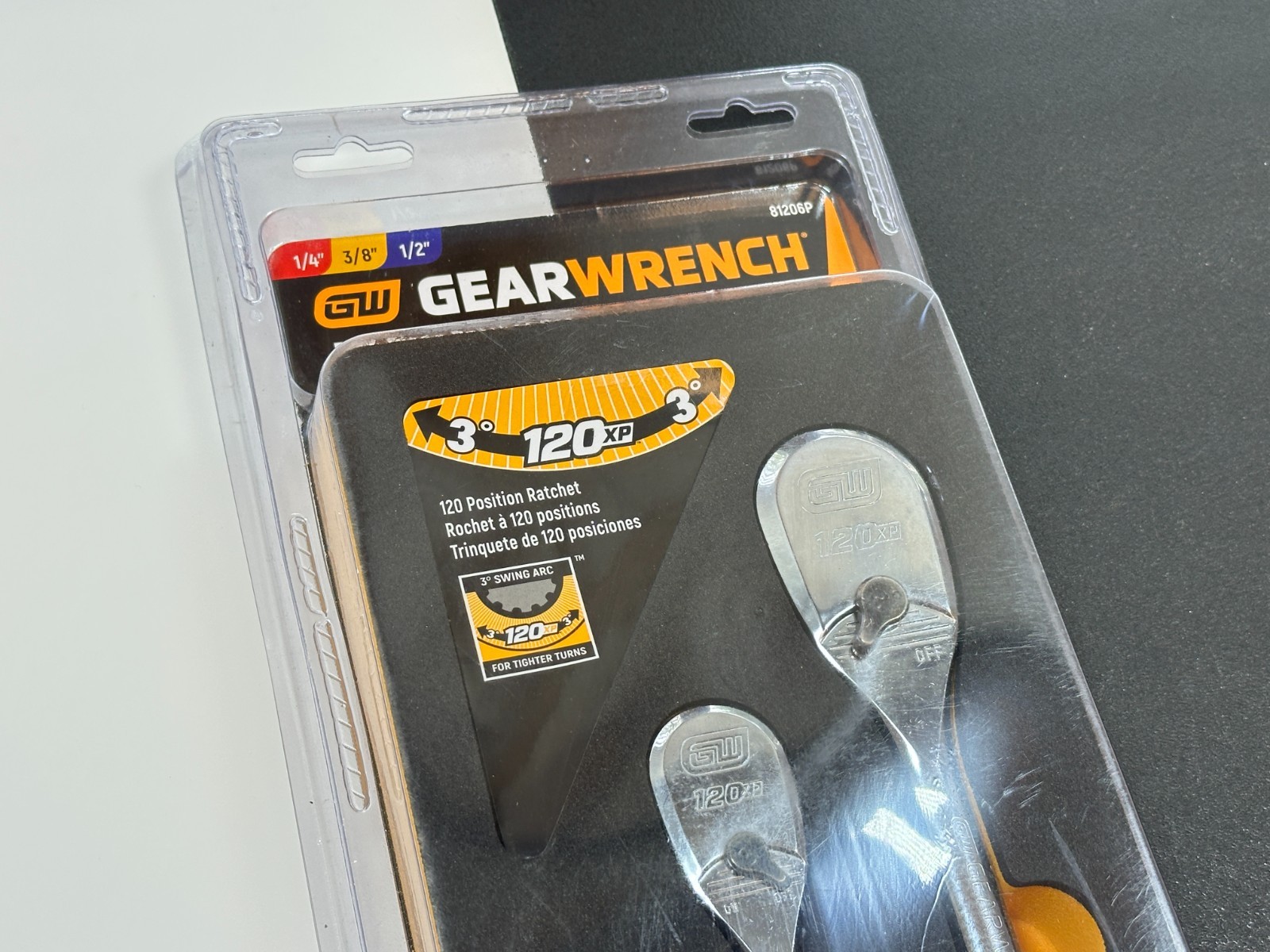 NEW GearWrench 81206P 1/4, 3/8 & 1/2″ Drive 120XP Teardrop Ratchet Set, ORANGE