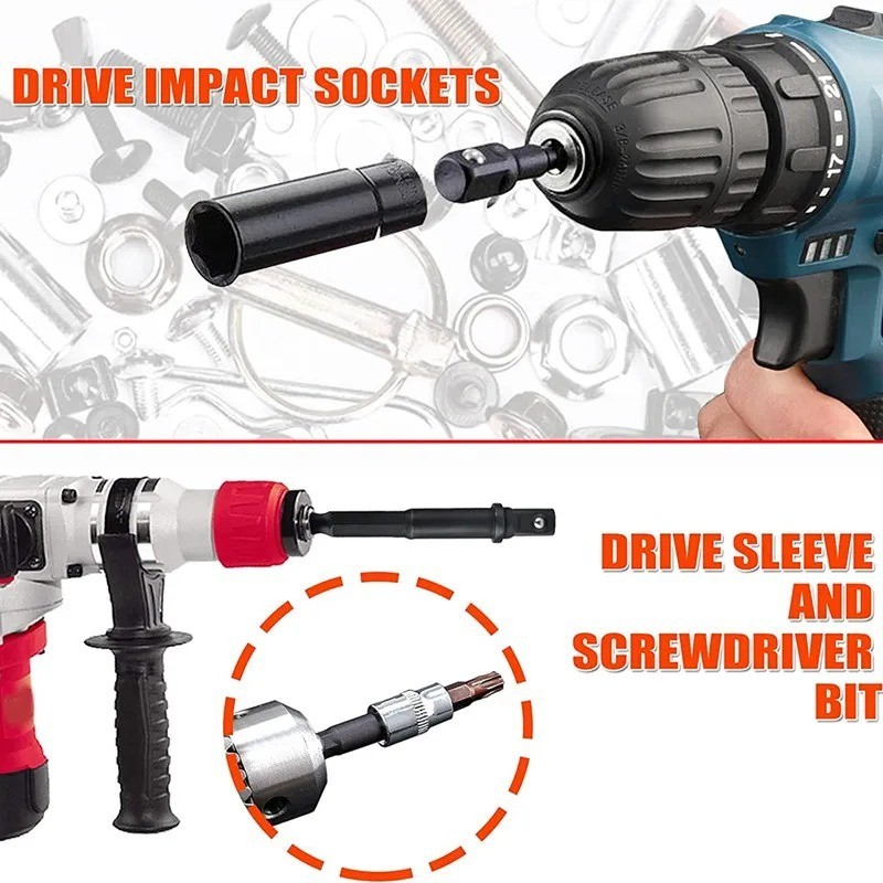 12pcs Impact Socket Adapter & Reducer Set Drill Extension Nut Driver Kit – NEW