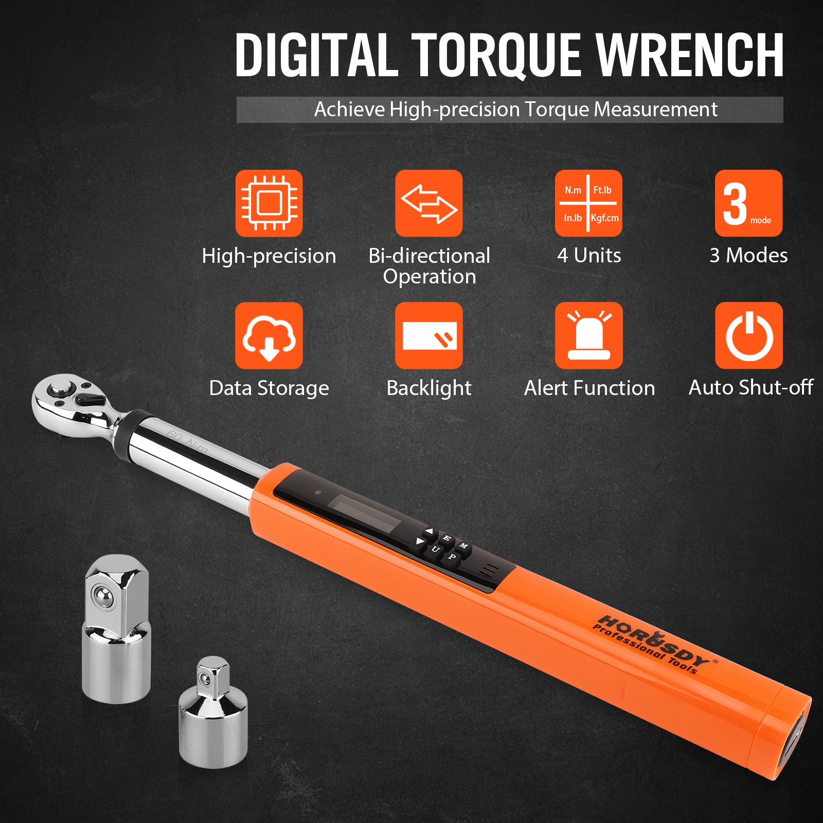 3/8» Digital Torque Wrench Set Electronic Adjustable 4.4~44.3Ft-Lb/3-60N.m
