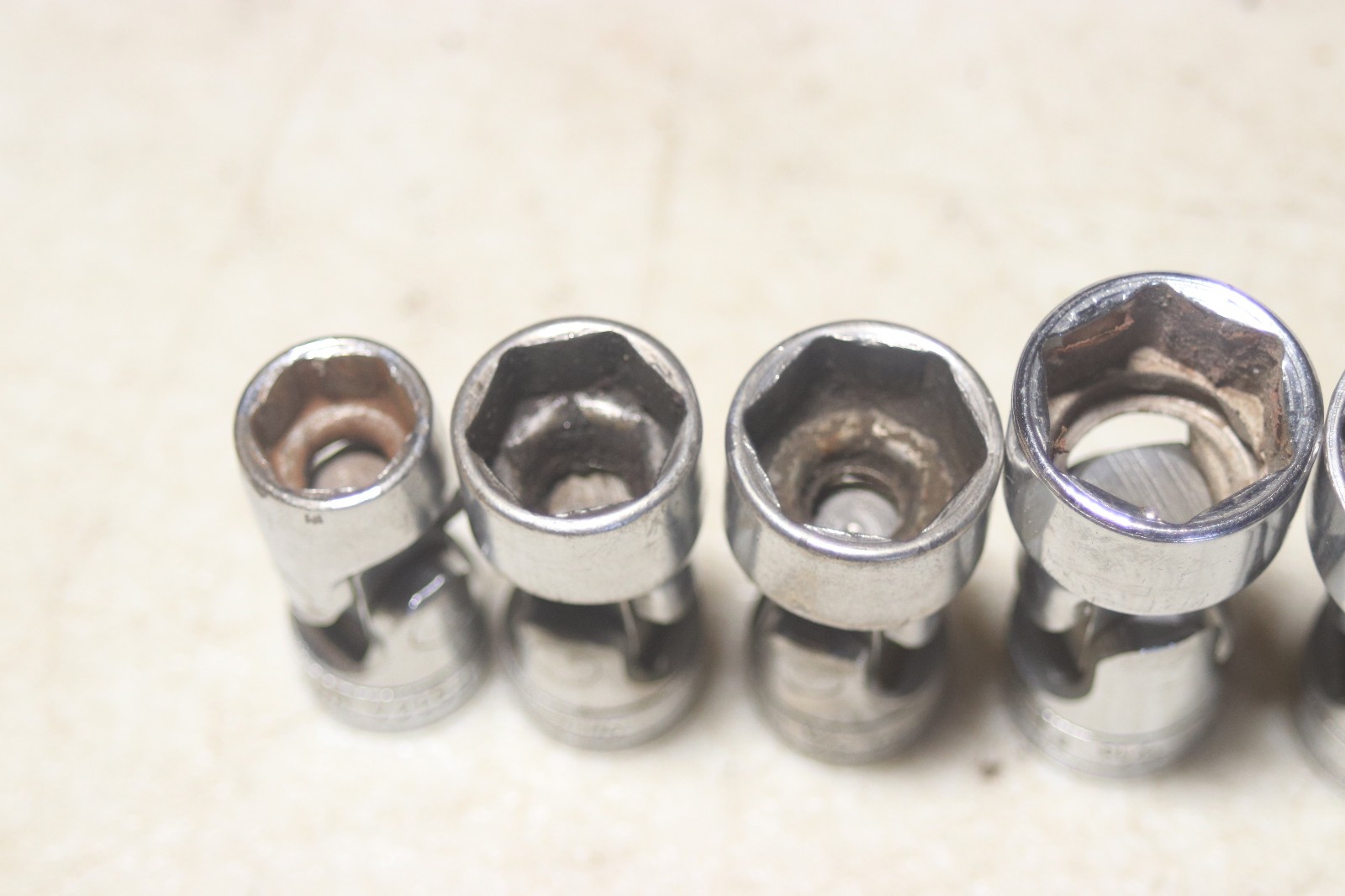 Lot of 6 Snap On 3/8 Inch Drive 6 Point Swivel Sockets 7/16 to 3/4