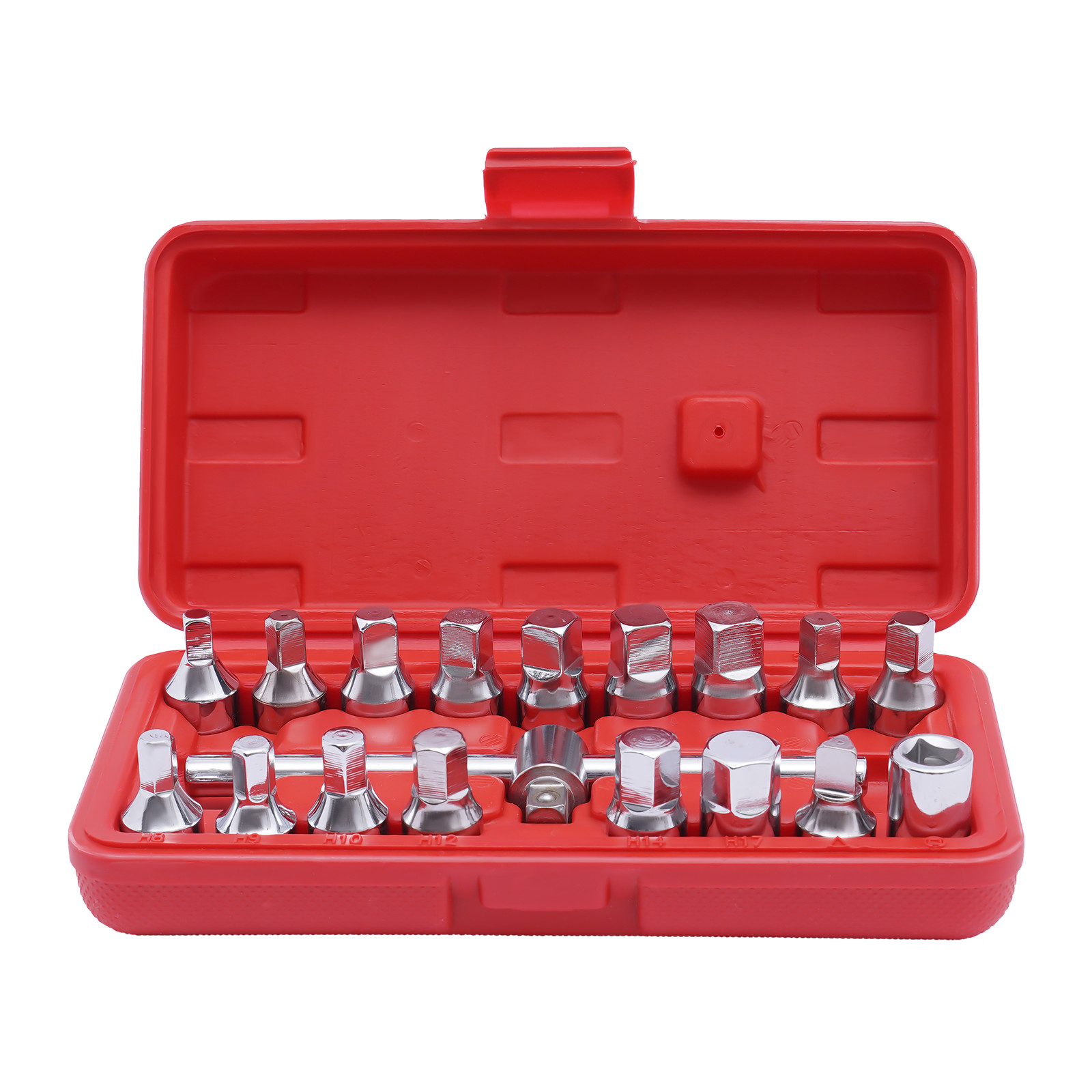 18PCS Oil Drain Pipe Plug Square Triangle Socket 3/8» Drive Removal Tool Set