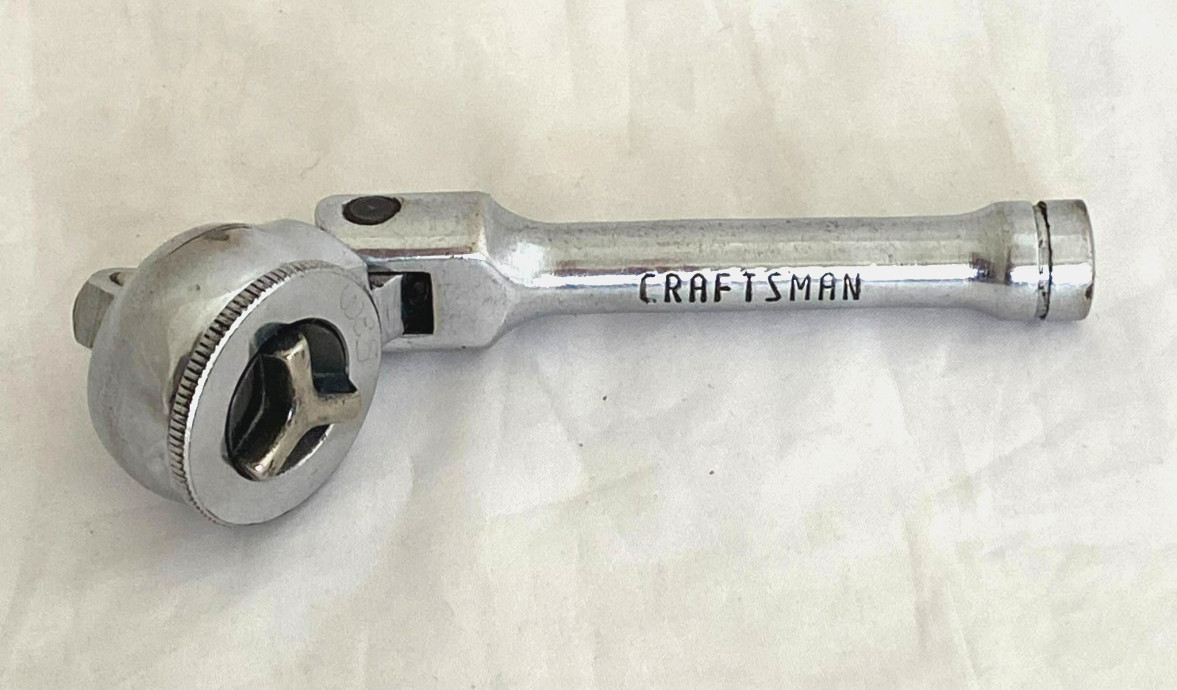 Vintage CRAFTSMAN 94378 Stubby 3/8″ Drive Flex Head Thumb Wheel Ratchet