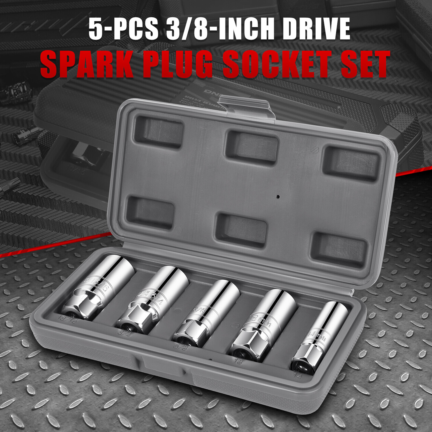 5Pcs 3/8″ Drive SAE Metric Spark Plug Impact Socket Set Chrome Vanadium Steel