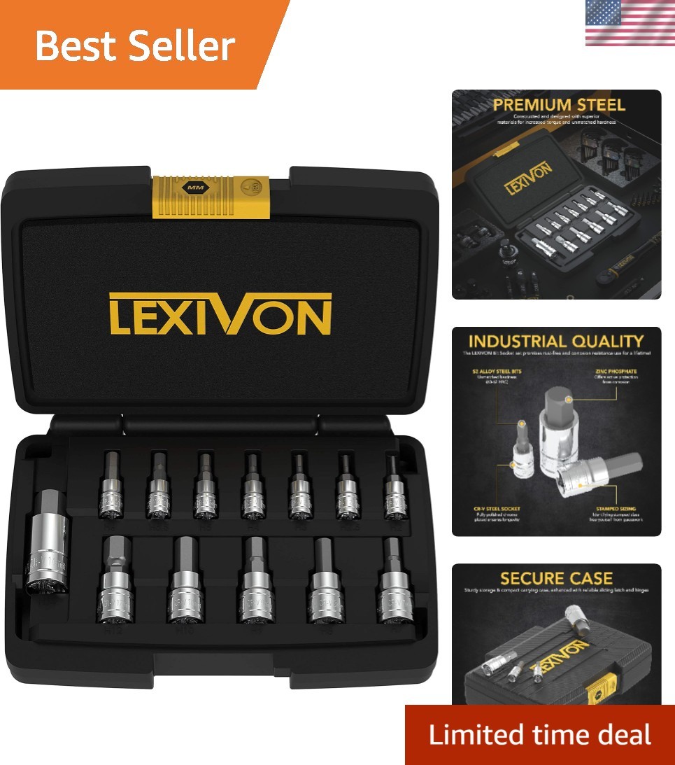 Complete 13-Piece Metric Socket Set – Rust-Resistant Hex Bits from 2mm to 14mm