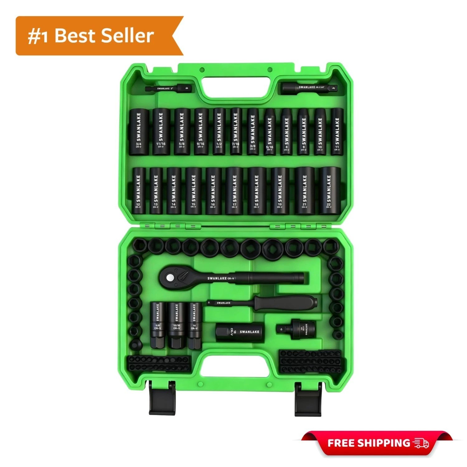 105-Piece 3/8″ Drive Impact Socket Set, SAE 5/16 to 3/4 inch and Metric 8-22m…