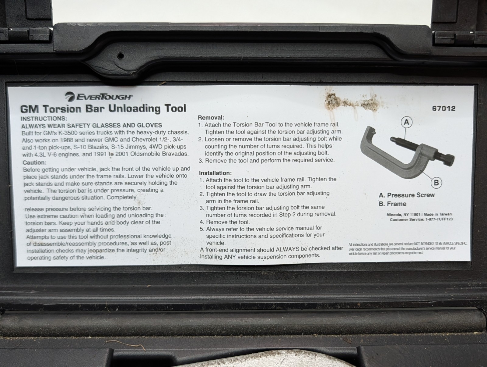 Evertough GM Torsion Bar Tool 67012 GMC K-3500 S-10 Blazer S-15 Jimmy Bravada